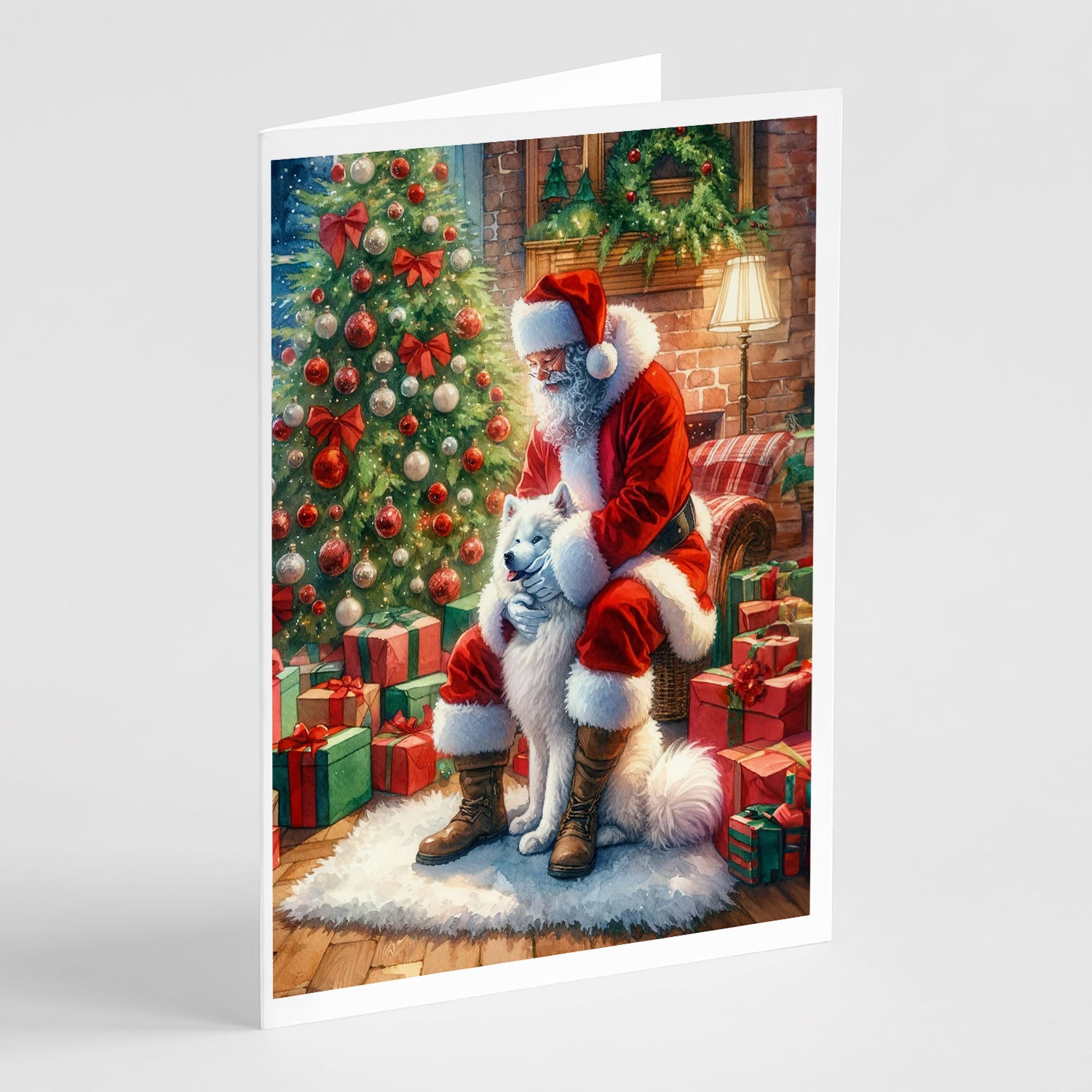 Buy this Samoyed and Santa Claus Greeting Cards Pack of 8