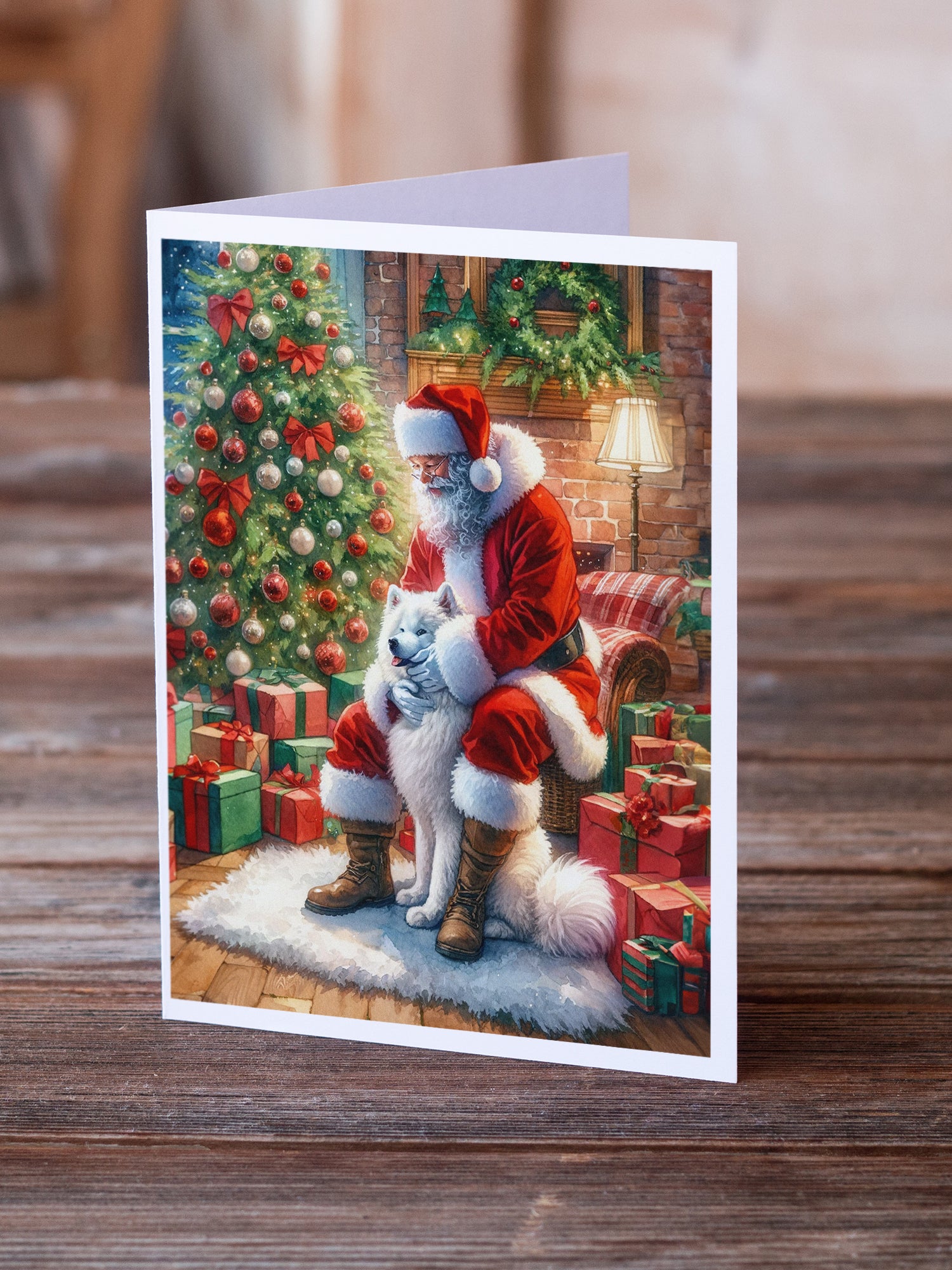 Buy this Samoyed and Santa Claus Greeting Cards Pack of 8