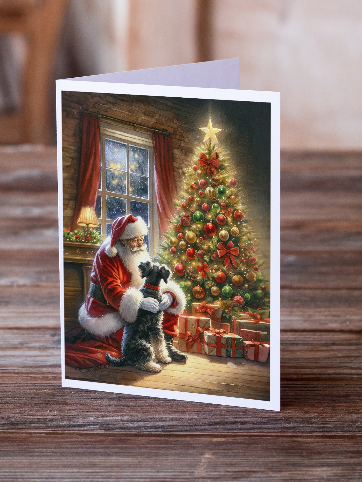 Buy this Schnauzer and Santa Claus Greeting Cards Pack of 8