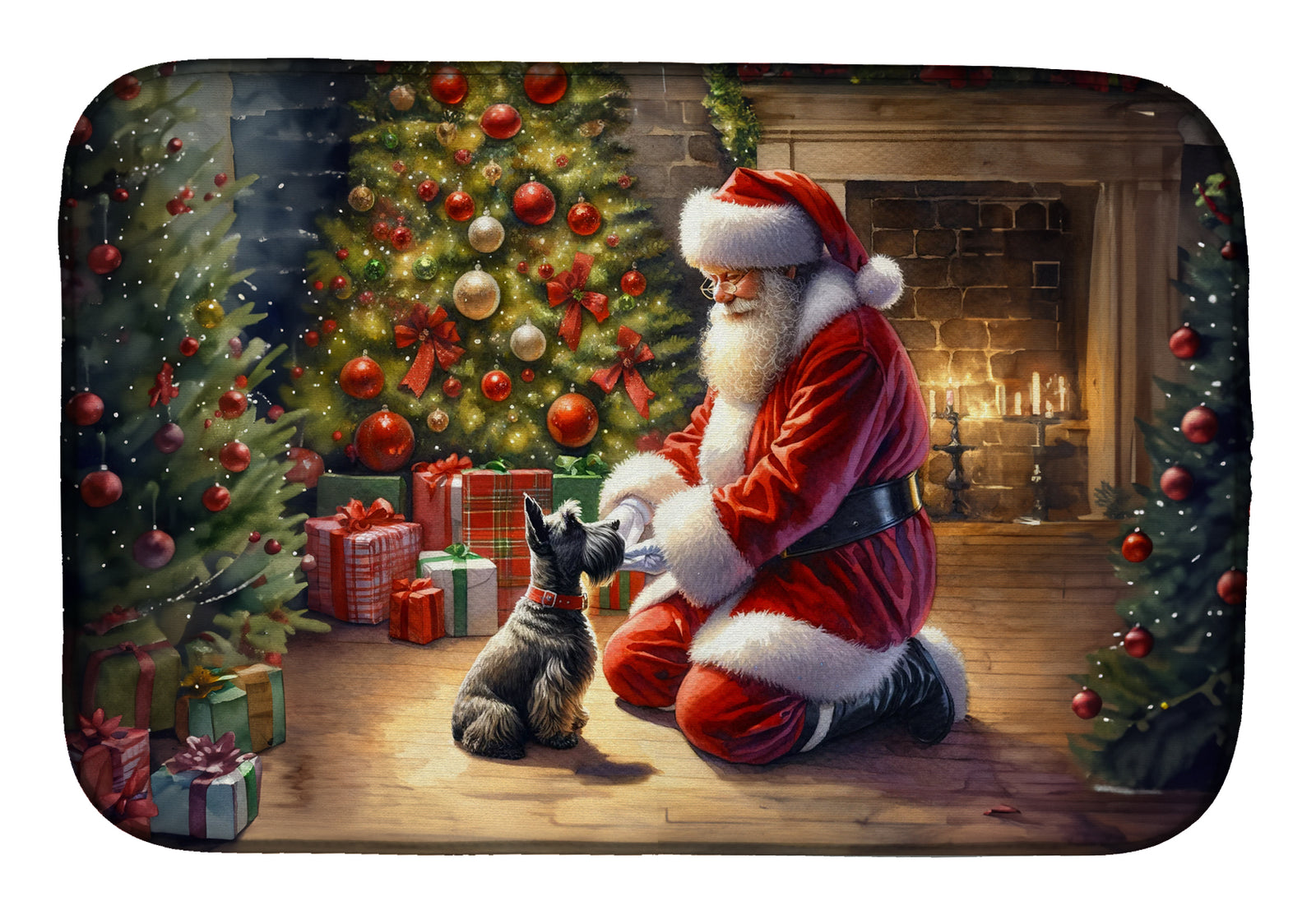 Buy this Scottish Terrier and Santa Claus Dish Drying Mat