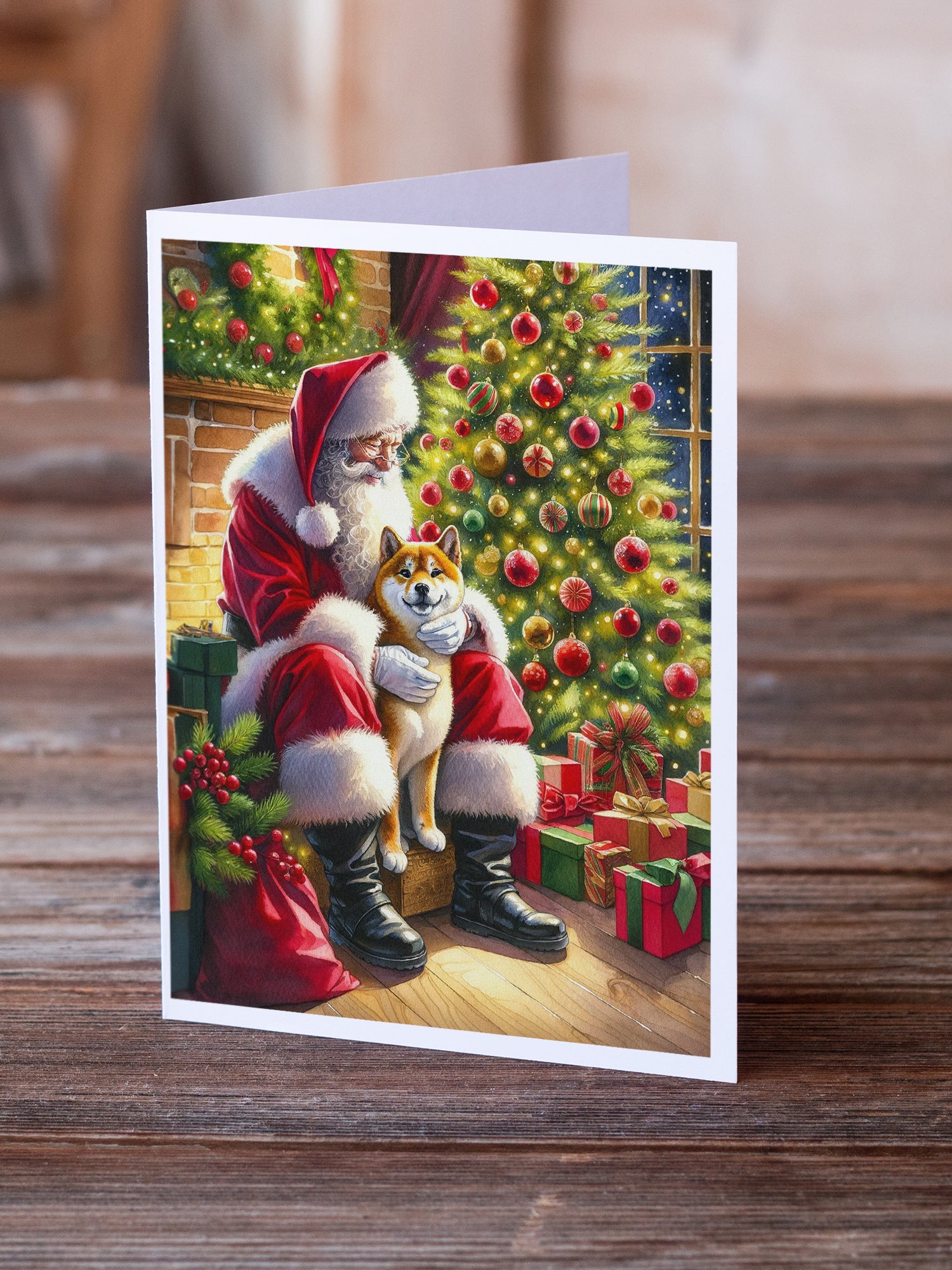 Buy this Shiba Inu and Santa Claus Greeting Cards Pack of 8