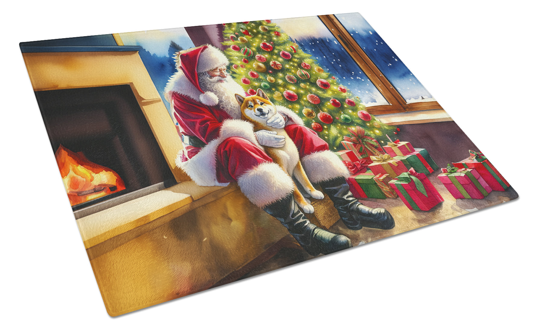Buy this Shiba Inu and Santa Claus Glass Cutting Board