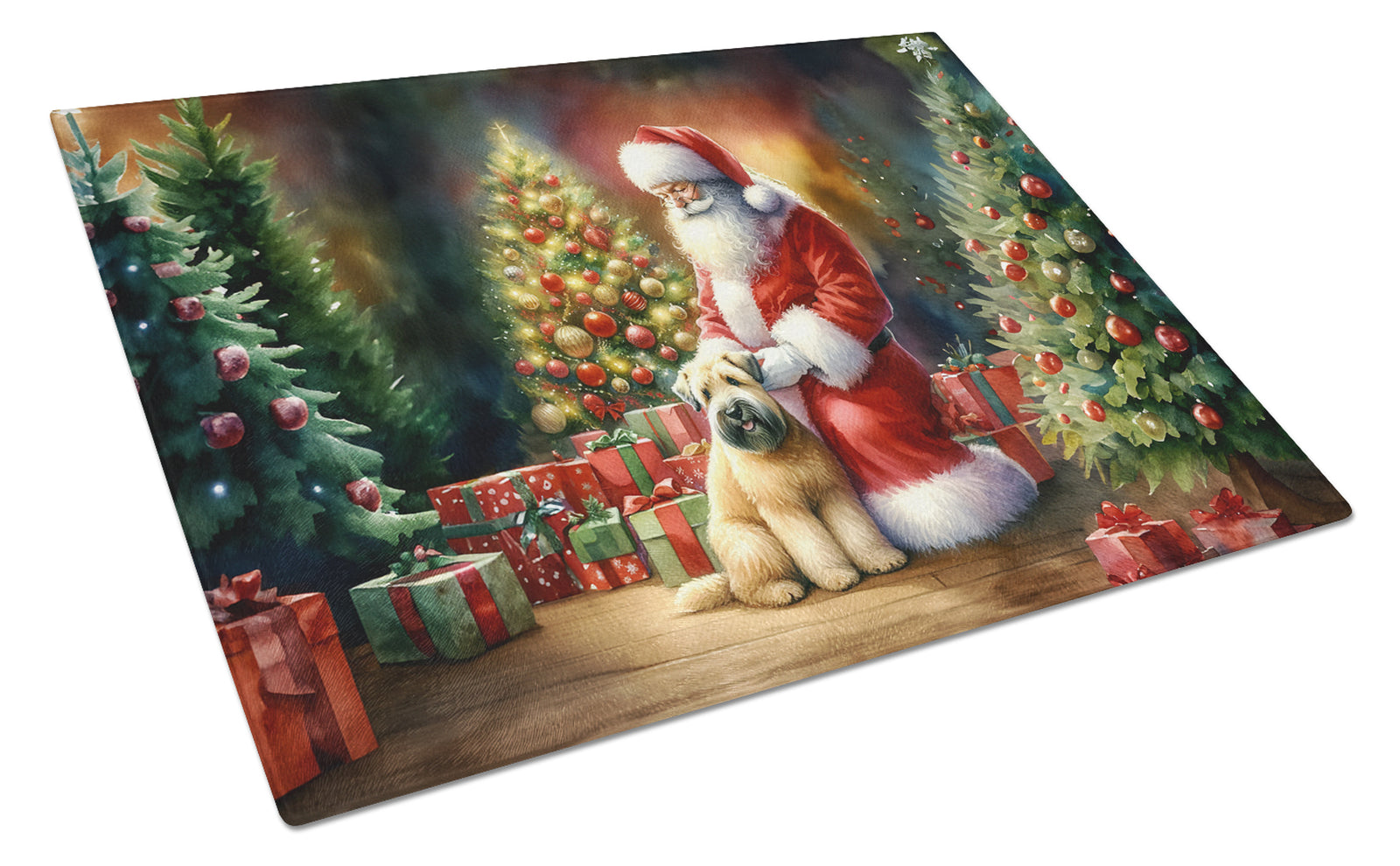 Buy this Wheaten Terrier and Santa Claus Glass Cutting Board