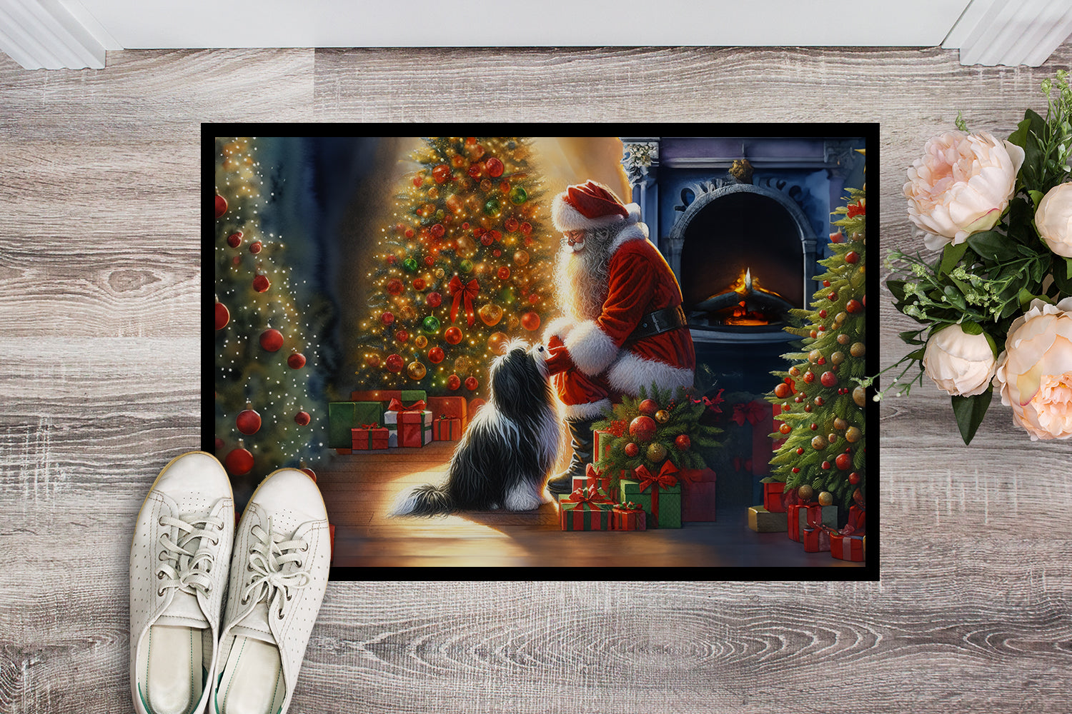 Tibetan Terrier and Santa Claus Doormat