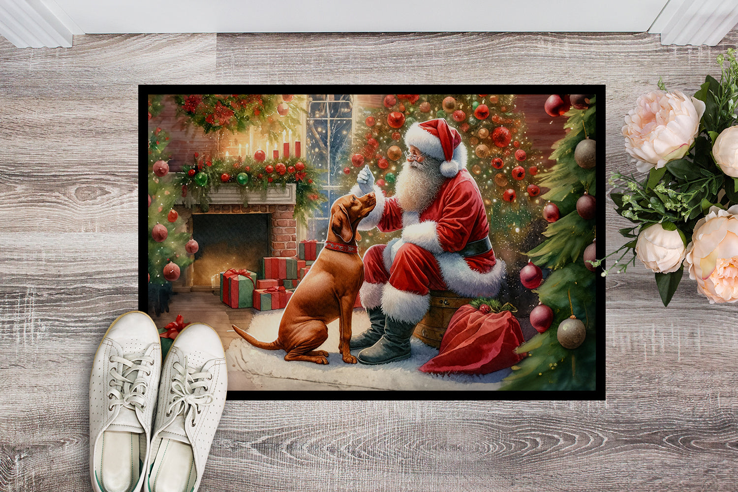 Vizsla and Santa Claus Doormat