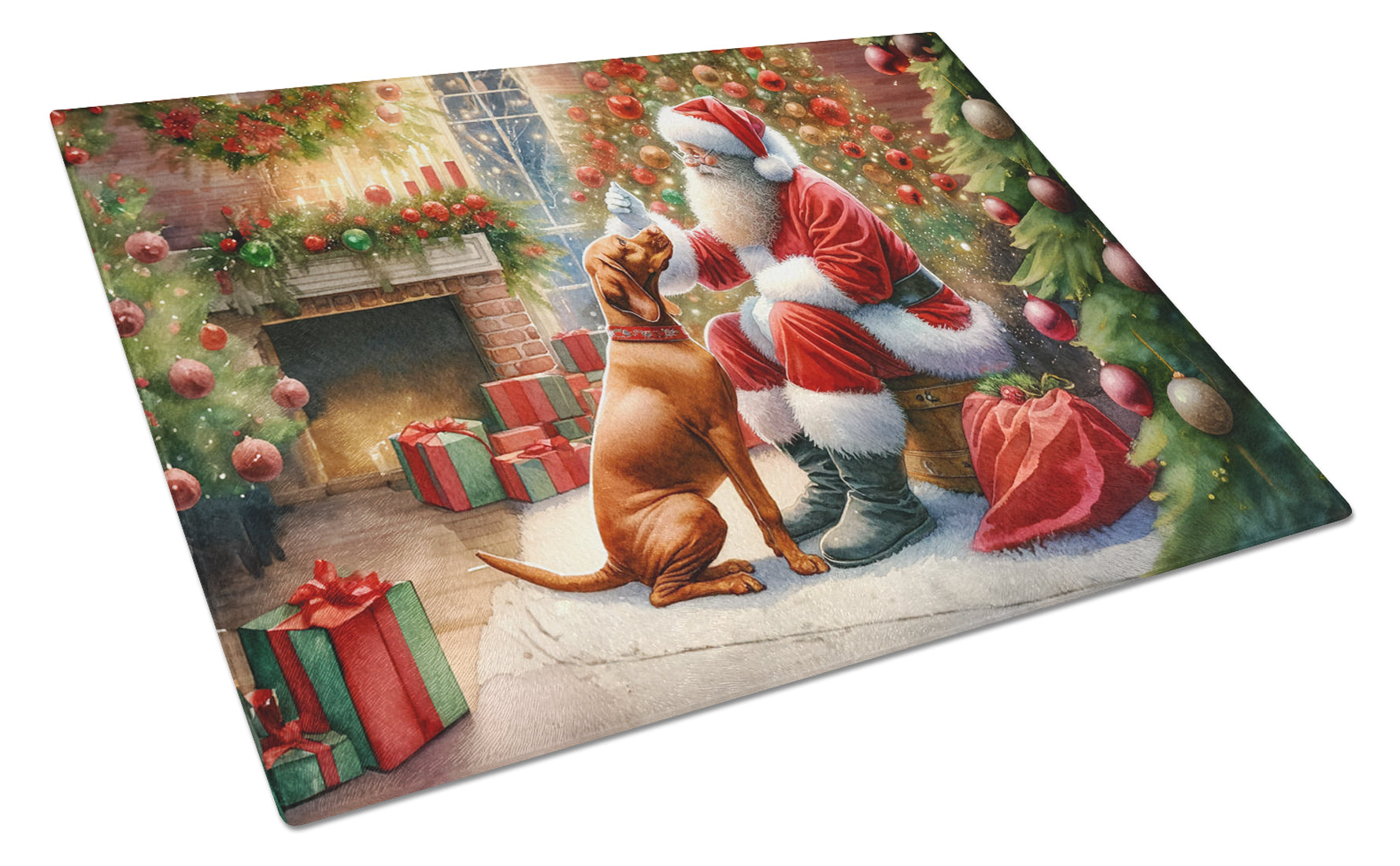 Buy this Vizsla and Santa Claus Glass Cutting Board