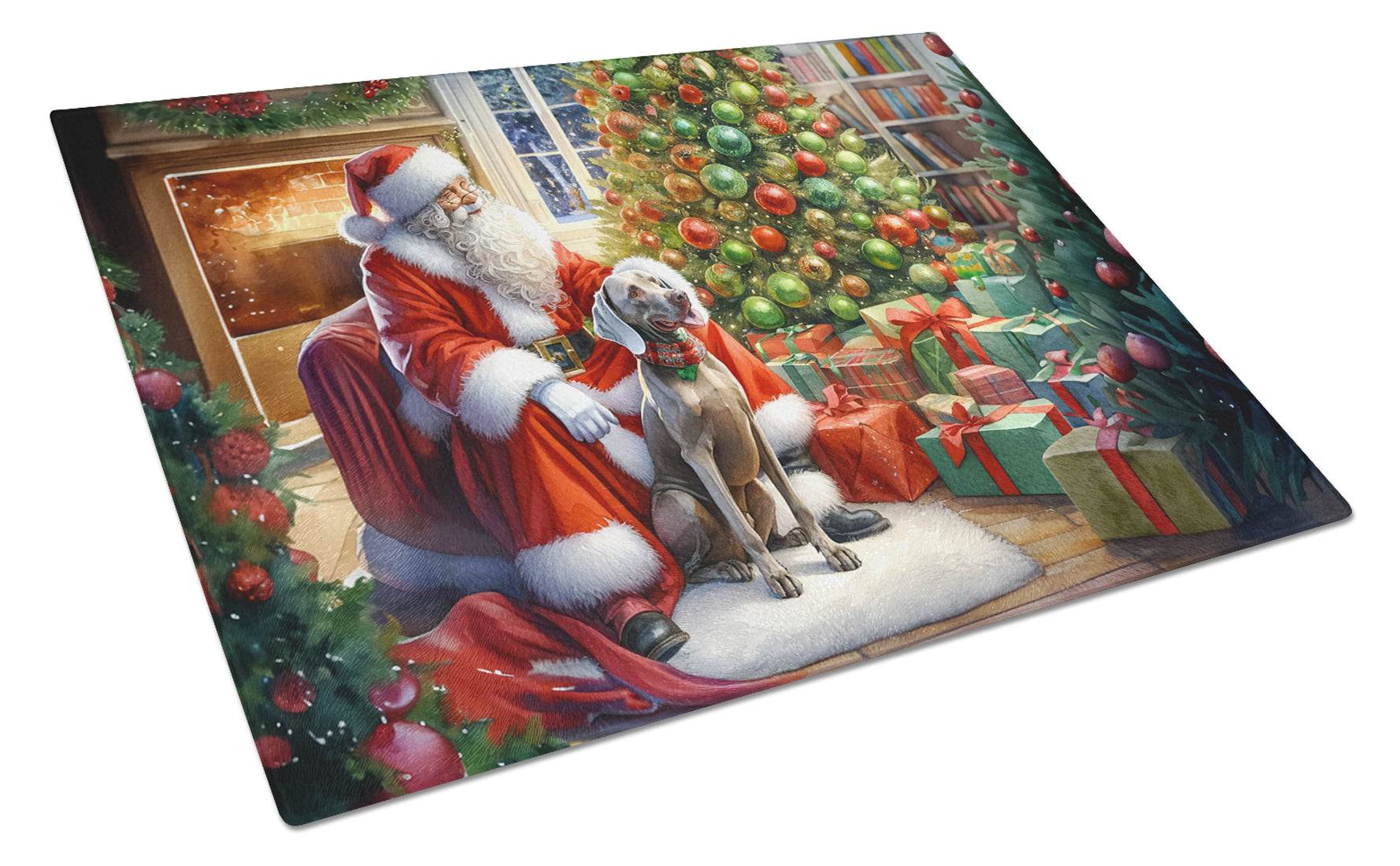 Buy this Weimaraner and Santa Claus Glass Cutting Board