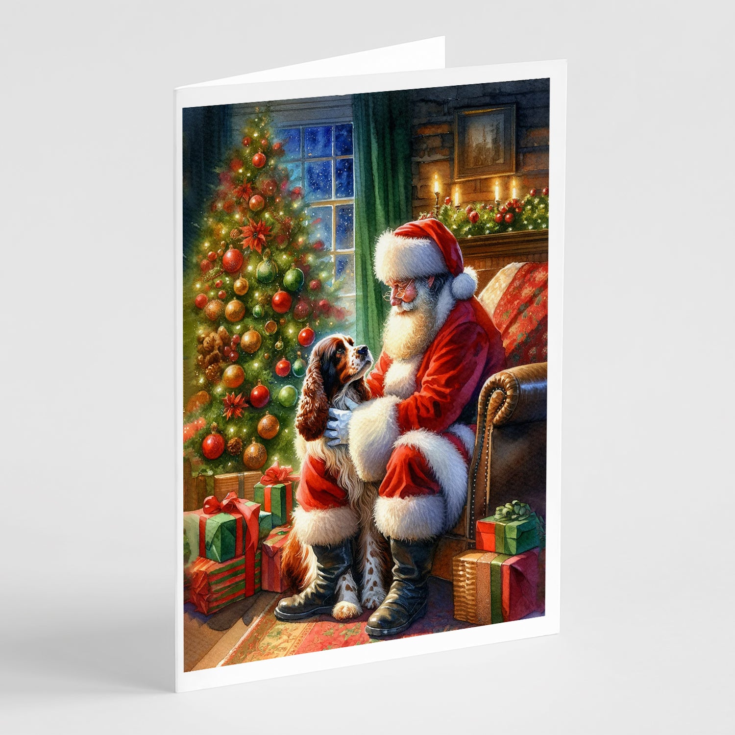 Buy this Welsh Springer Spaniel and Santa Claus Greeting Cards Pack of 8
