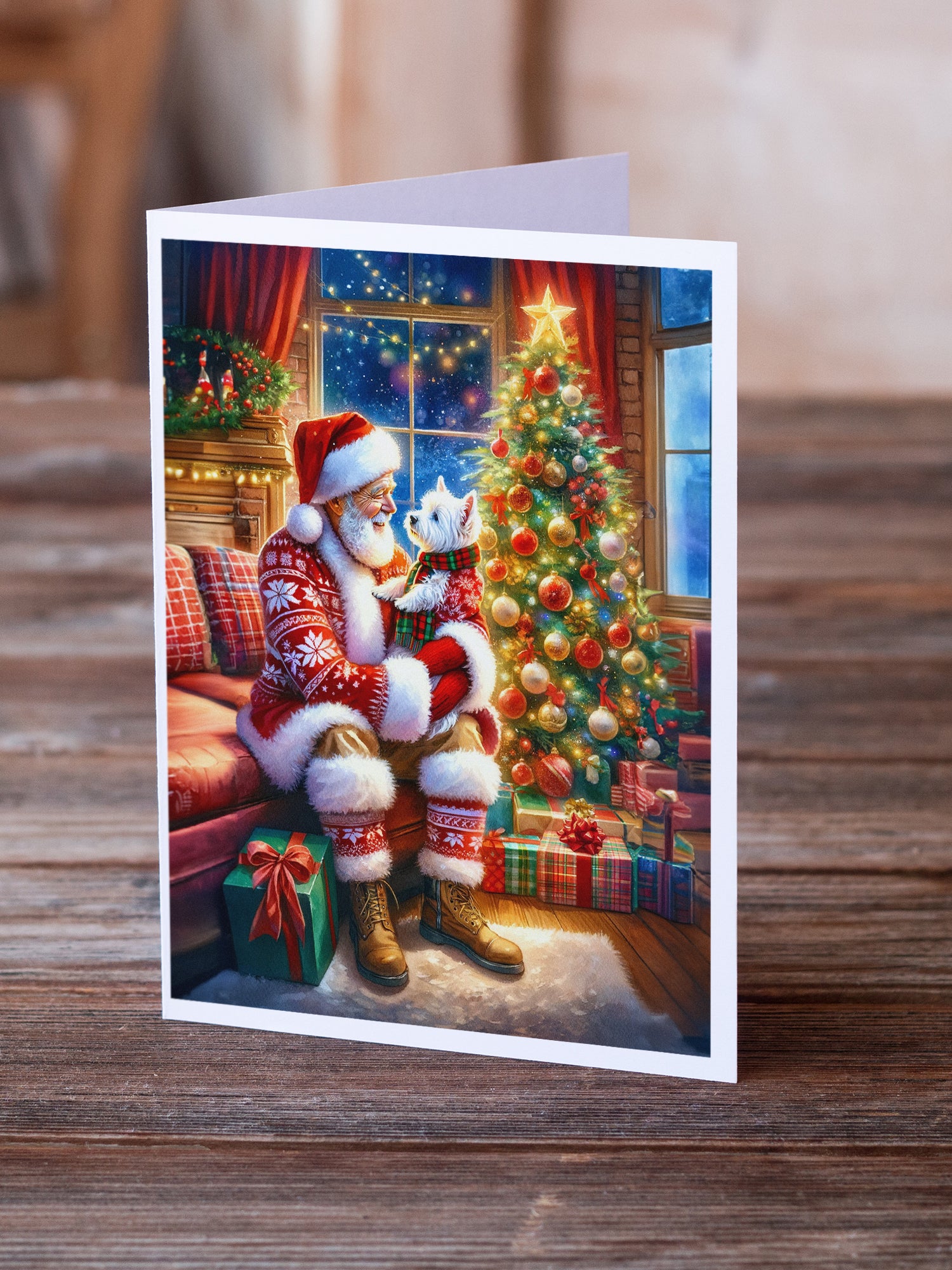 Buy this Westie and Santa Claus Greeting Cards Pack of 8