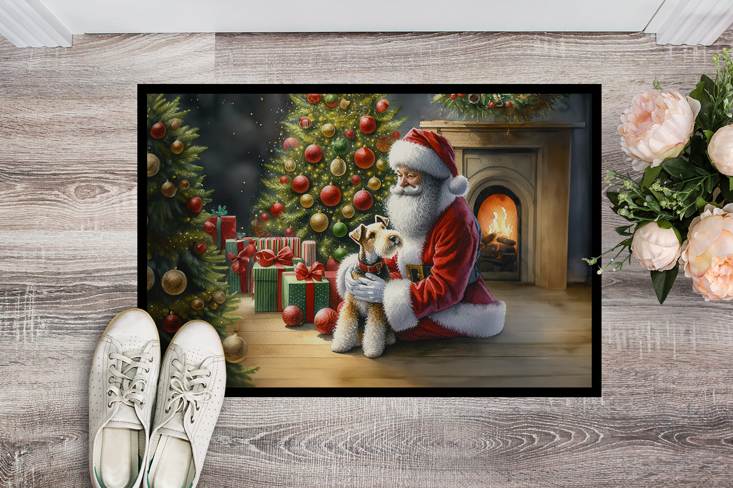 Fox Terrier and Santa Claus Doormat
