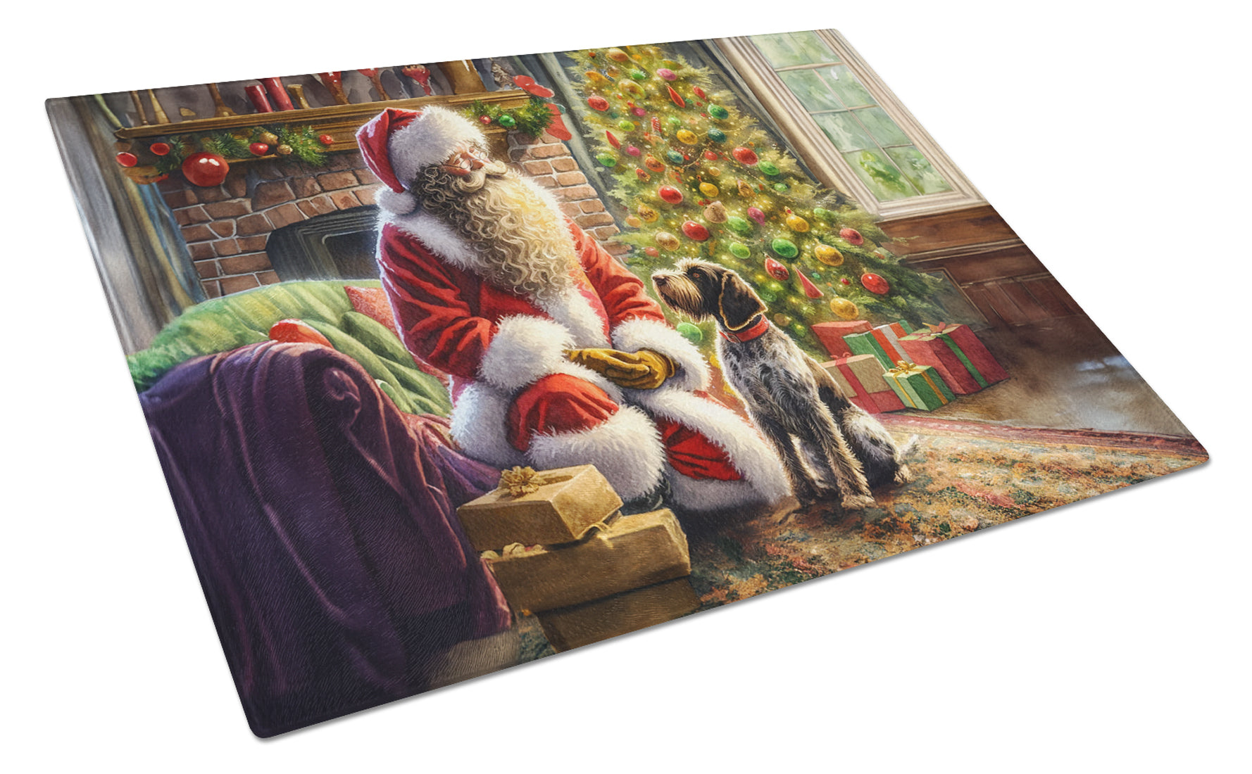 Buy this Wirehaired Pointing Griffon and Santa Claus Glass Cutting Board