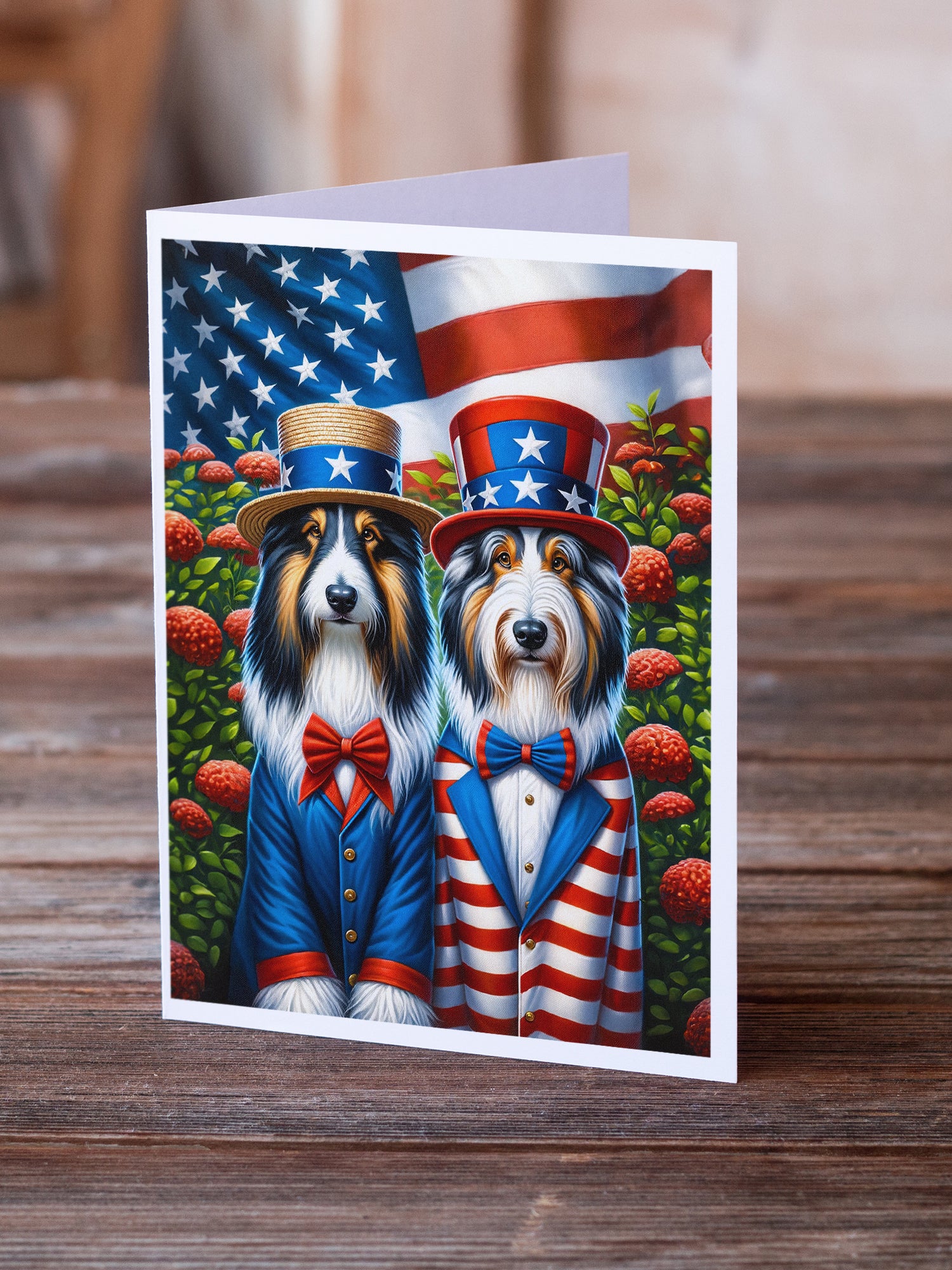 All American Bearded Collie Greeting Cards Pack of 8