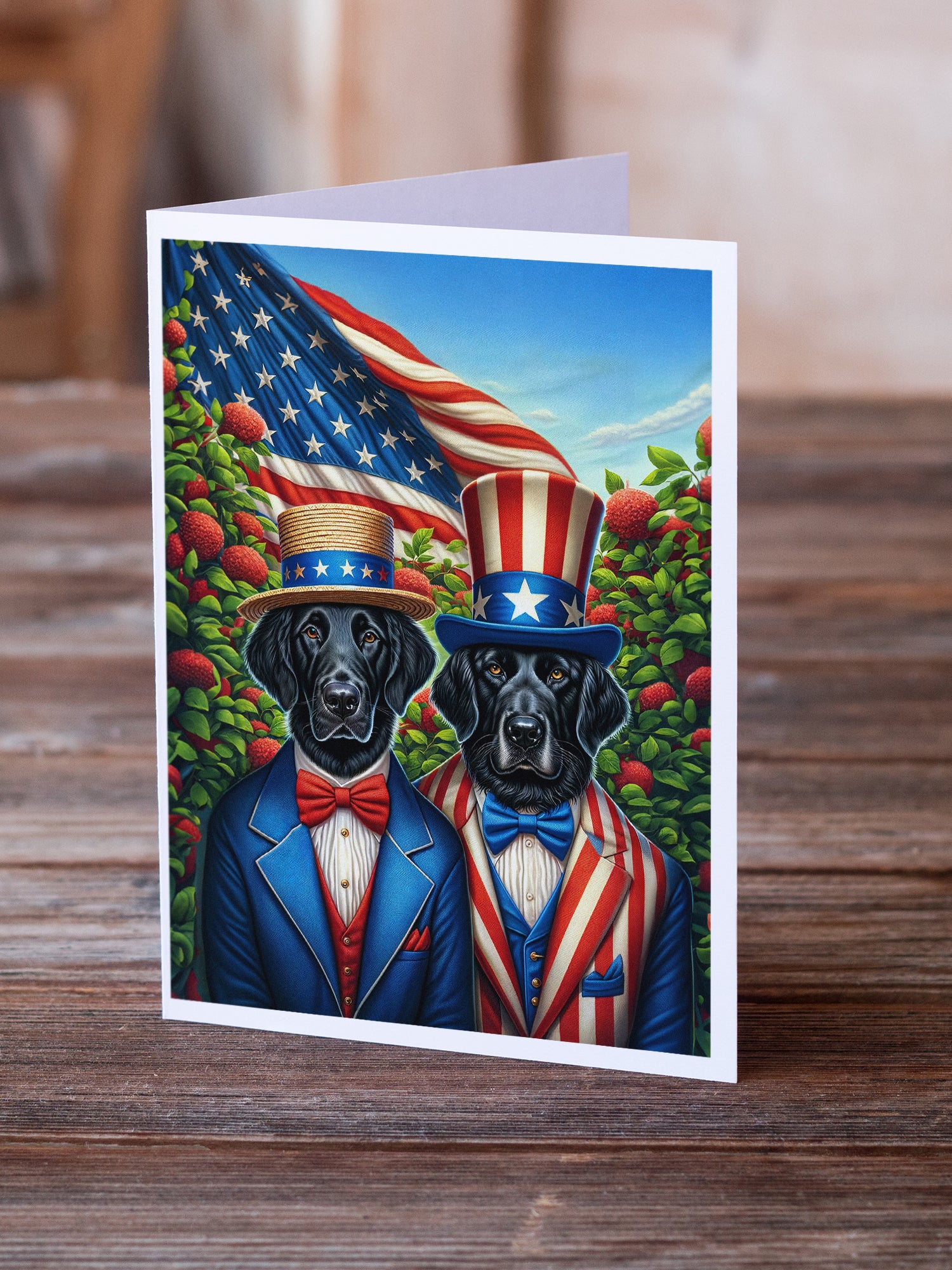 All American Flat-Coated Retriever Greeting Cards Pack of 8