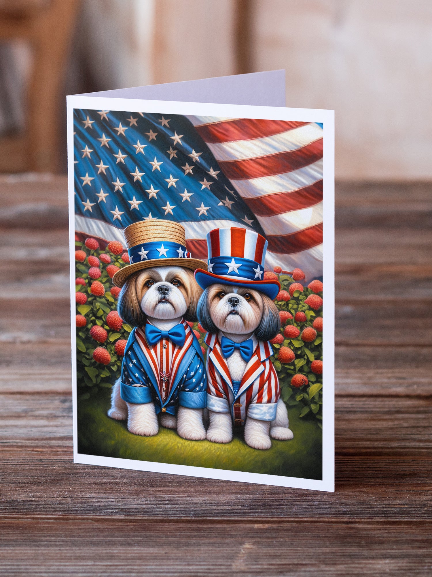 All American Shih Tzu Greeting Cards Pack of 8