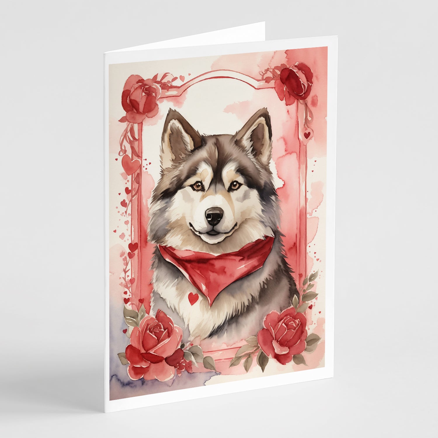 Buy this Alaskan Malamute Valentine Roses Greeting Cards Pack of 8