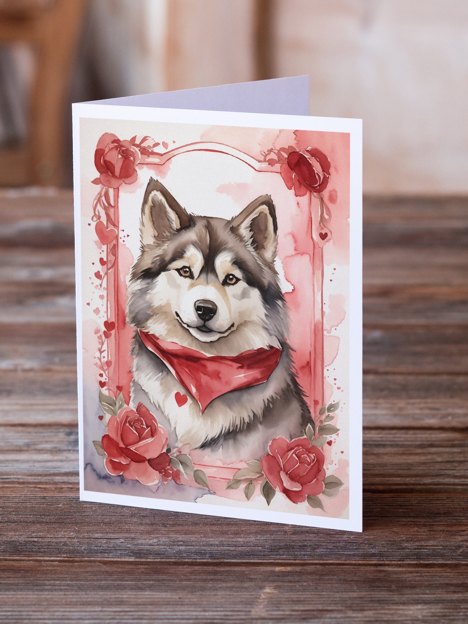 Buy this Alaskan Malamute Valentine Roses Greeting Cards Pack of 8