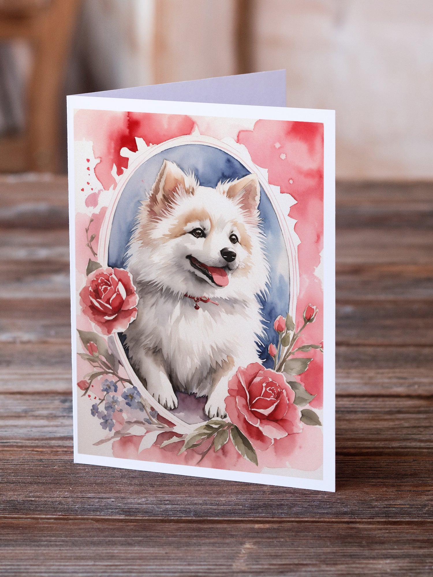 Buy this American Eskimo Valentine Roses Greeting Cards Pack of 8