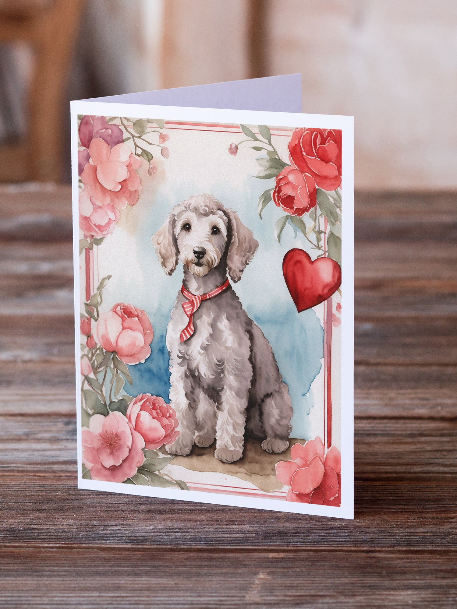 Buy this Bedlington Terrier Valentine Roses Greeting Cards Pack of 8