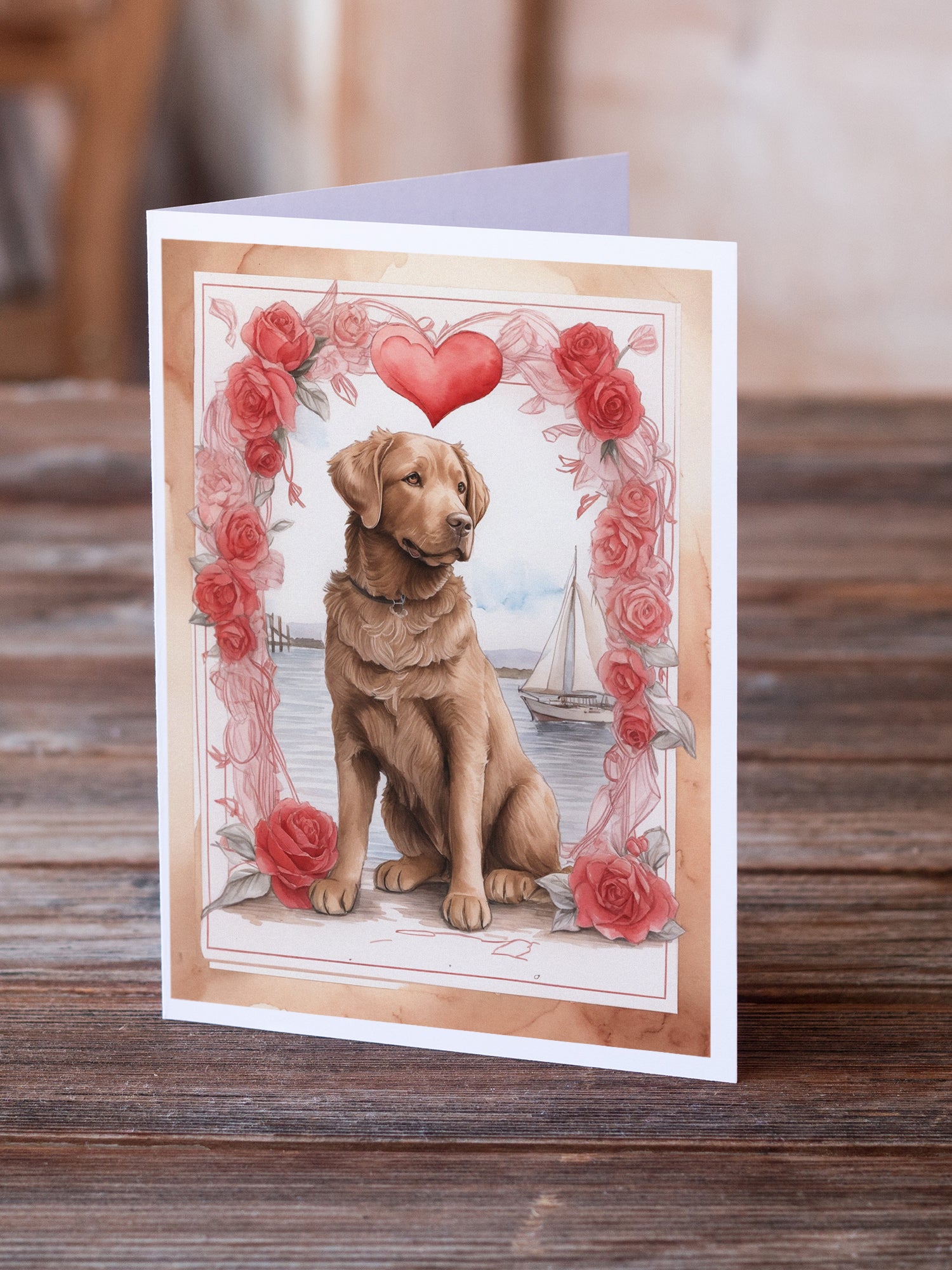 Buy this Chesapeake Bay Retriever Valentine Roses Greeting Cards Pack of 8