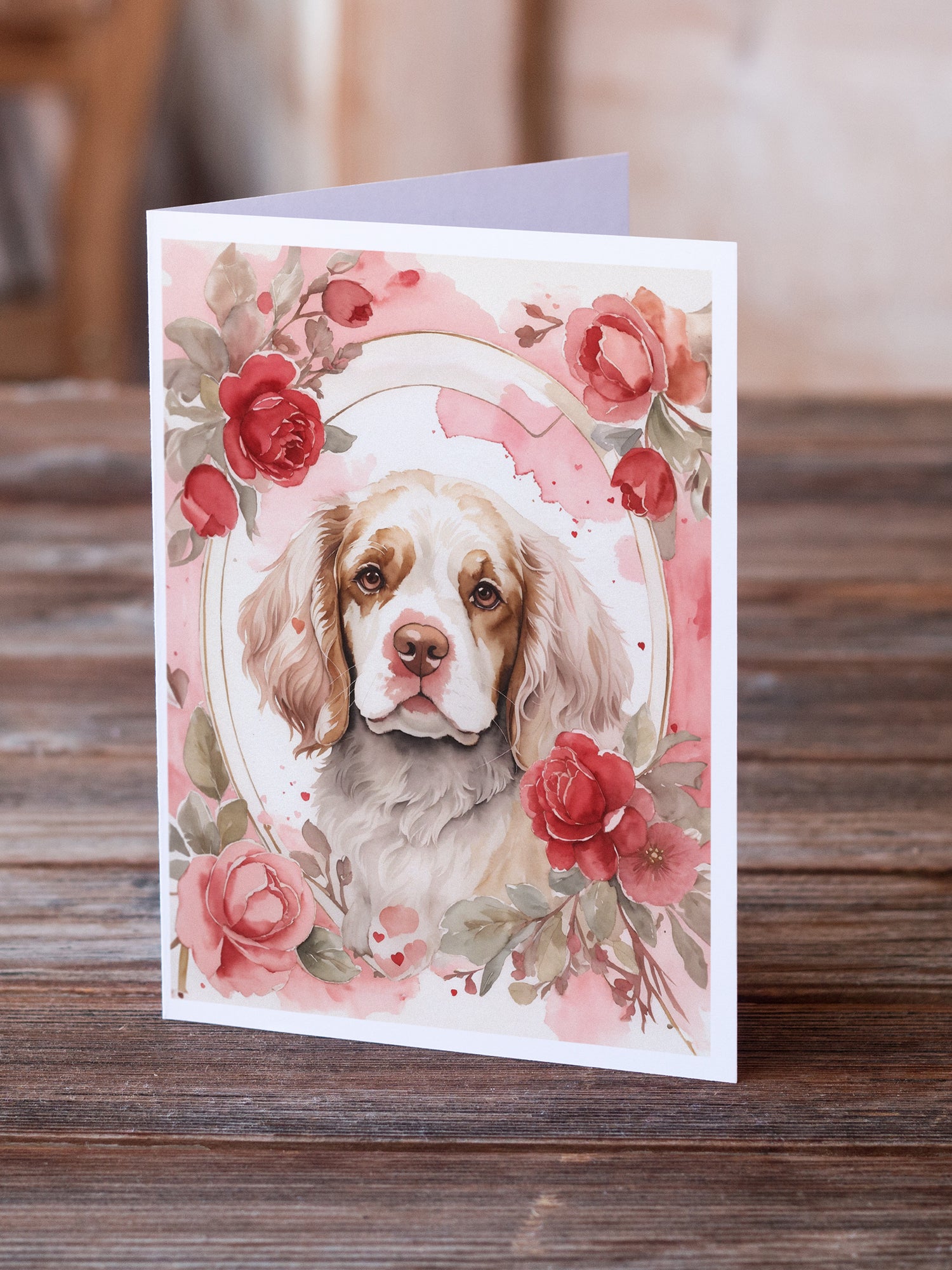 Buy this Clumber Spaniel Valentine Roses Greeting Cards Pack of 8