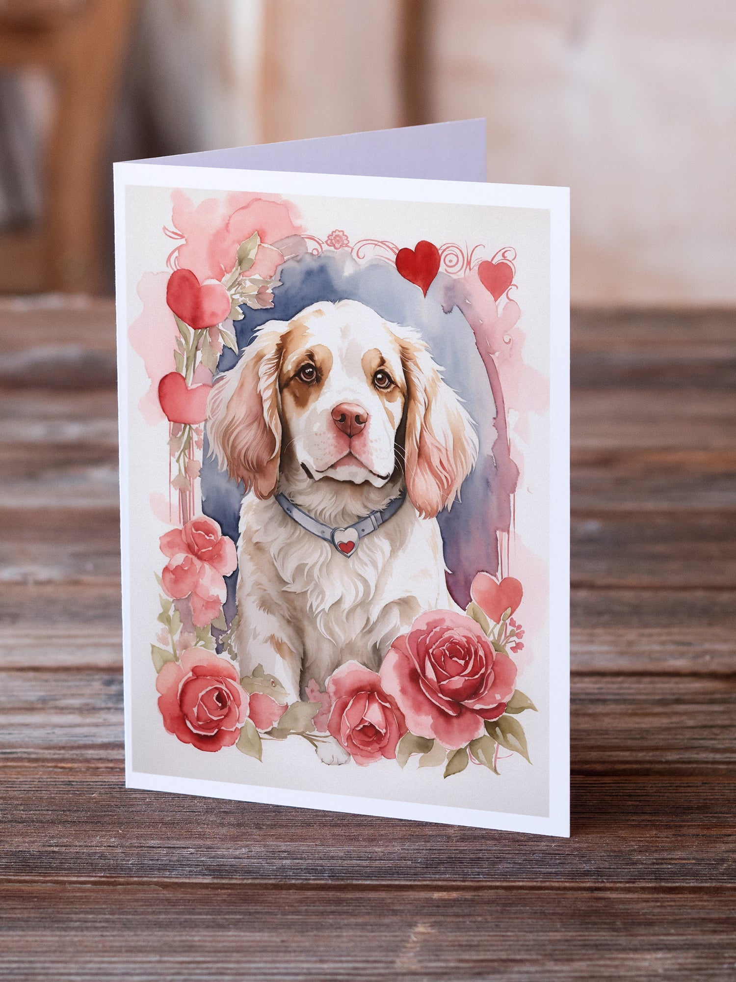 Buy this Clumber Spaniel Valentine Roses Greeting Cards Pack of 8