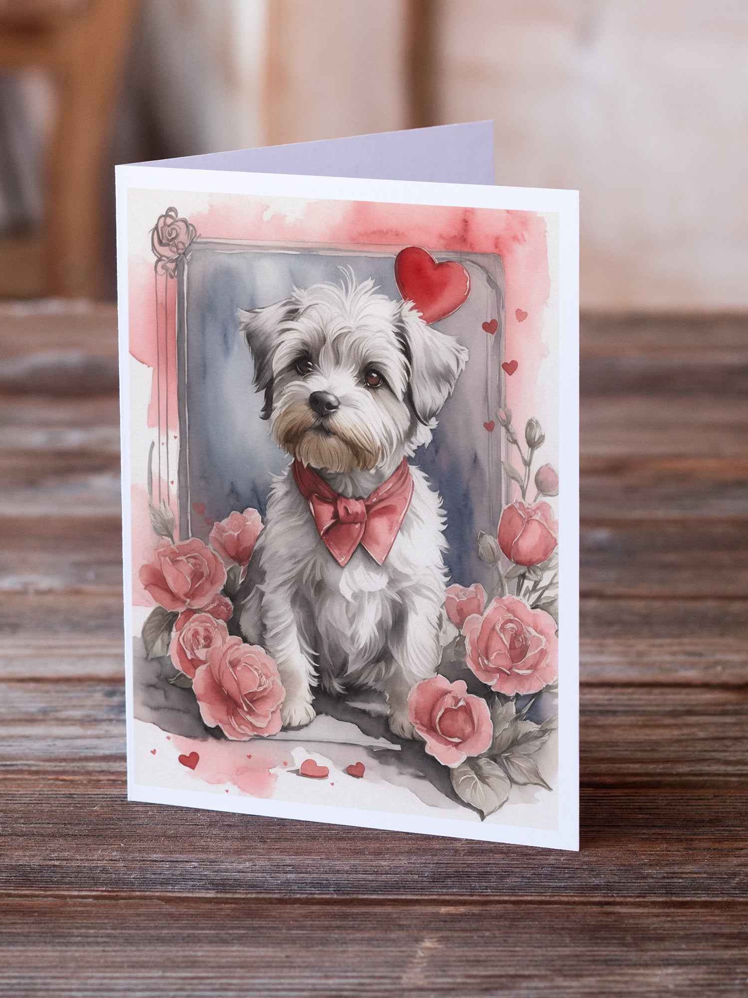 Dandie Dinmont Terrier Valentine Roses Greeting Cards Pack of 8