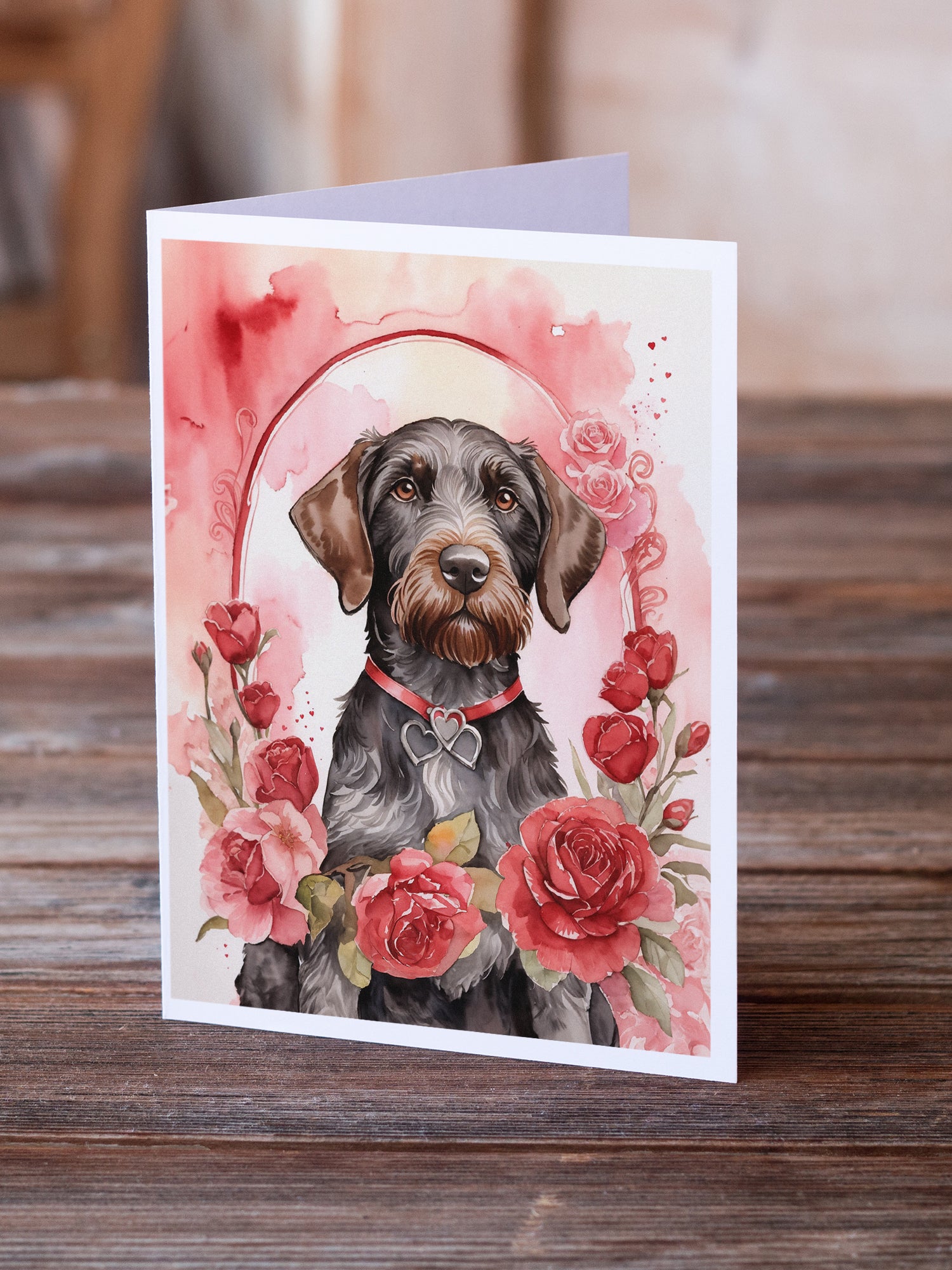 Buy this German Wirehaired Pointer Valentine Roses Greeting Cards Pack of 8