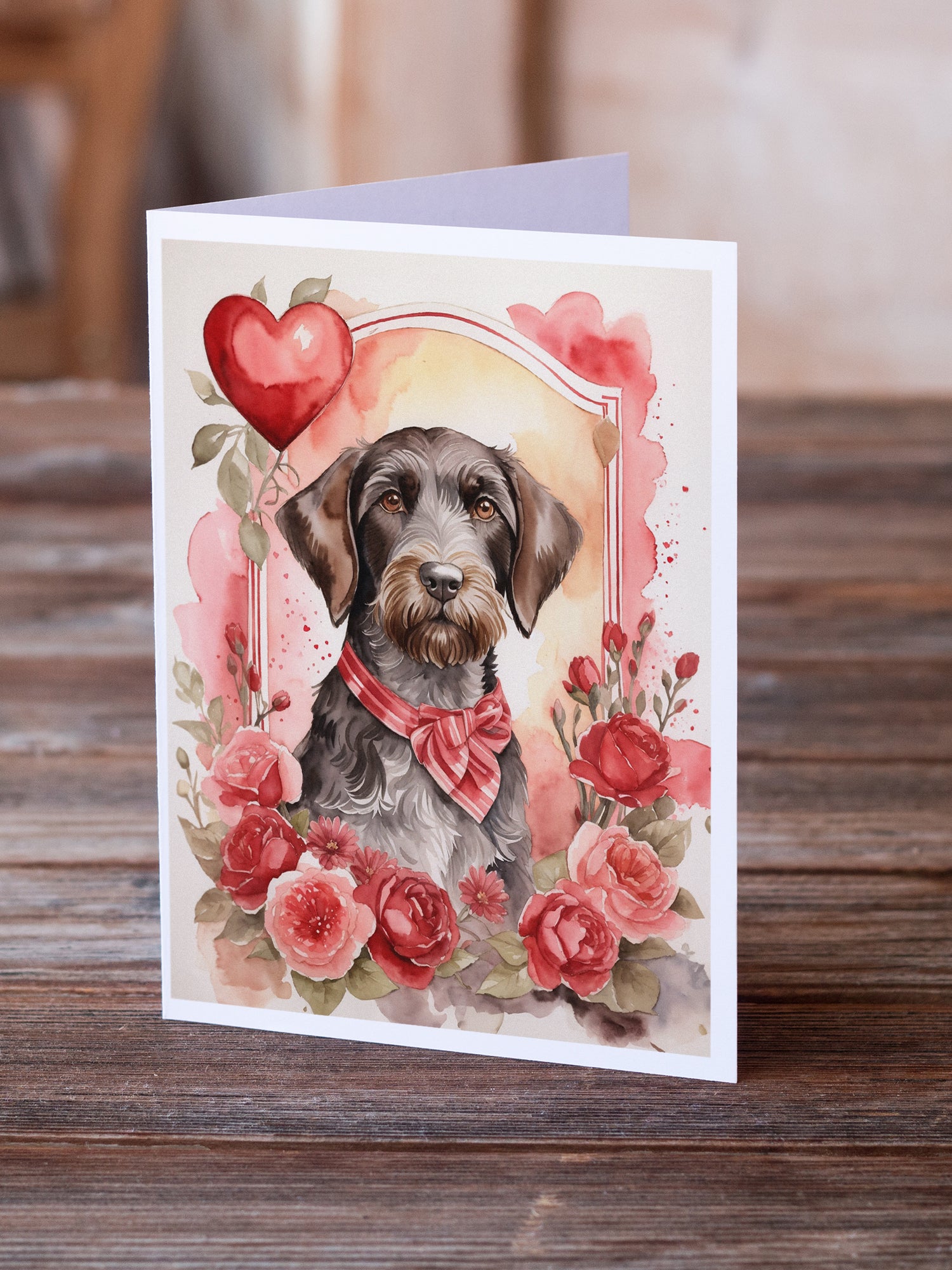 Buy this German Wirehaired Pointer Valentine Roses Greeting Cards Pack of 8