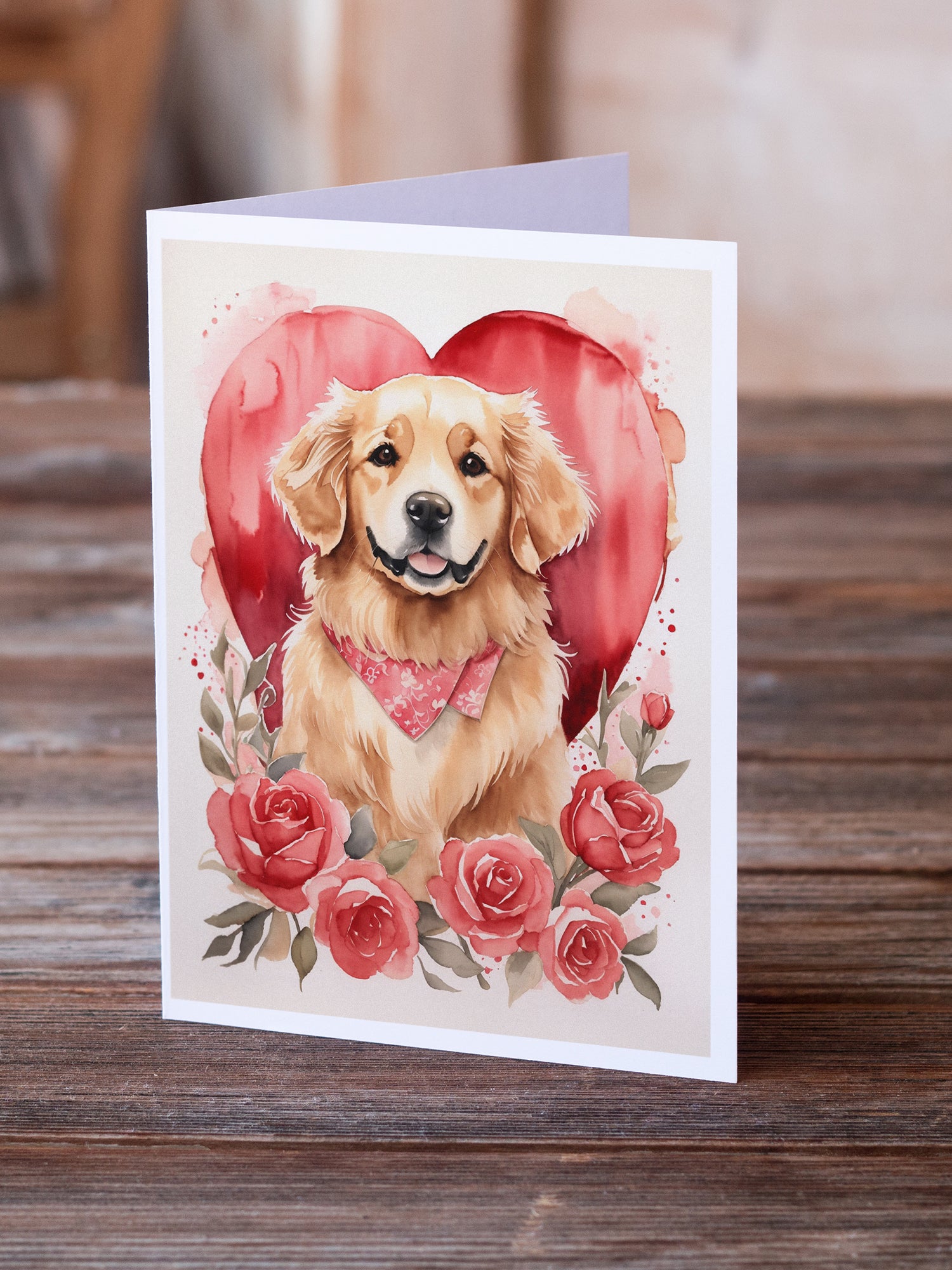 Buy this Golden Retriever Valentine Roses Greeting Cards Pack of 8