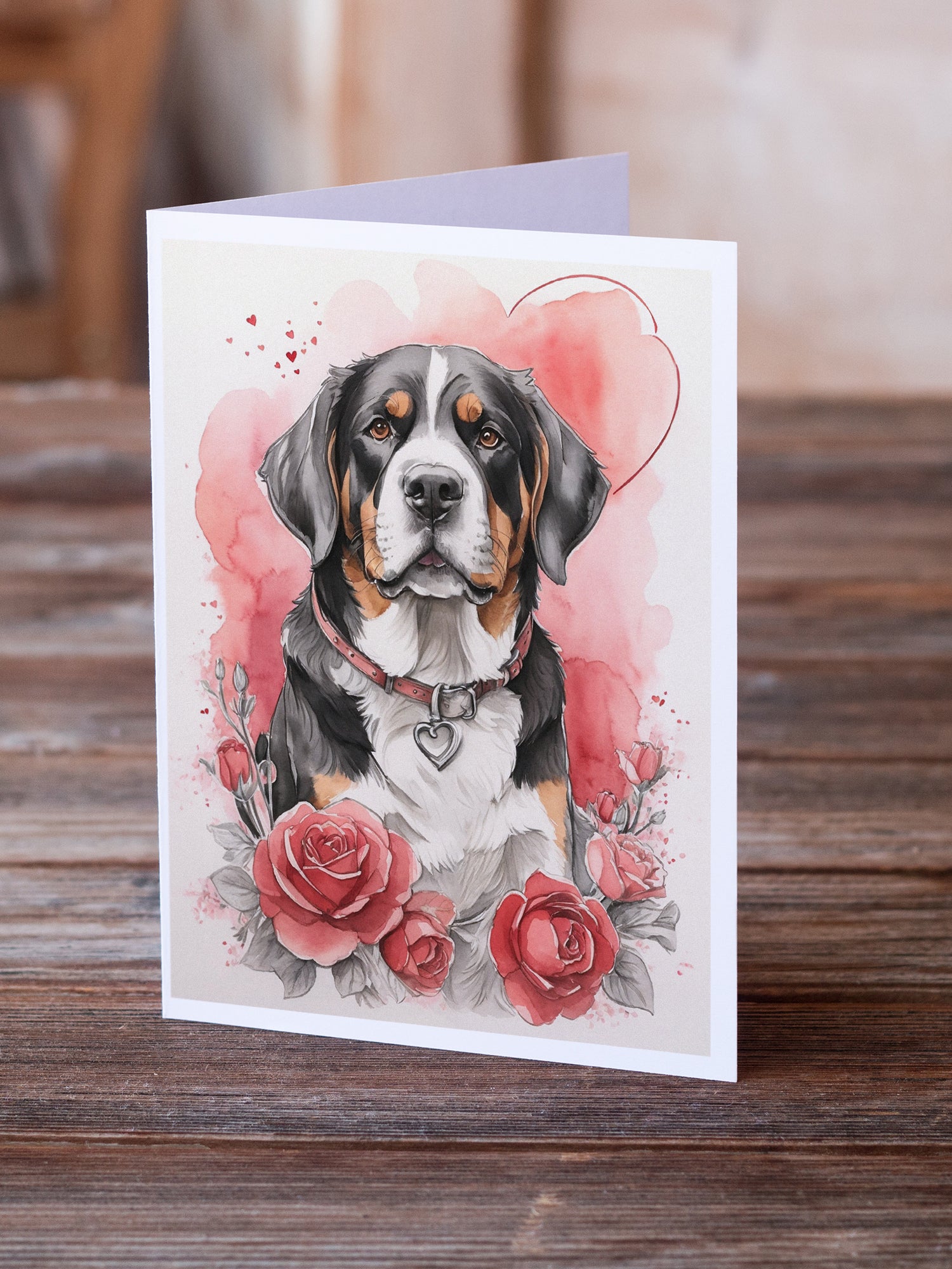 Buy this Greater Swiss Mountain Dog Valentine Roses Greeting Cards Pack of 8