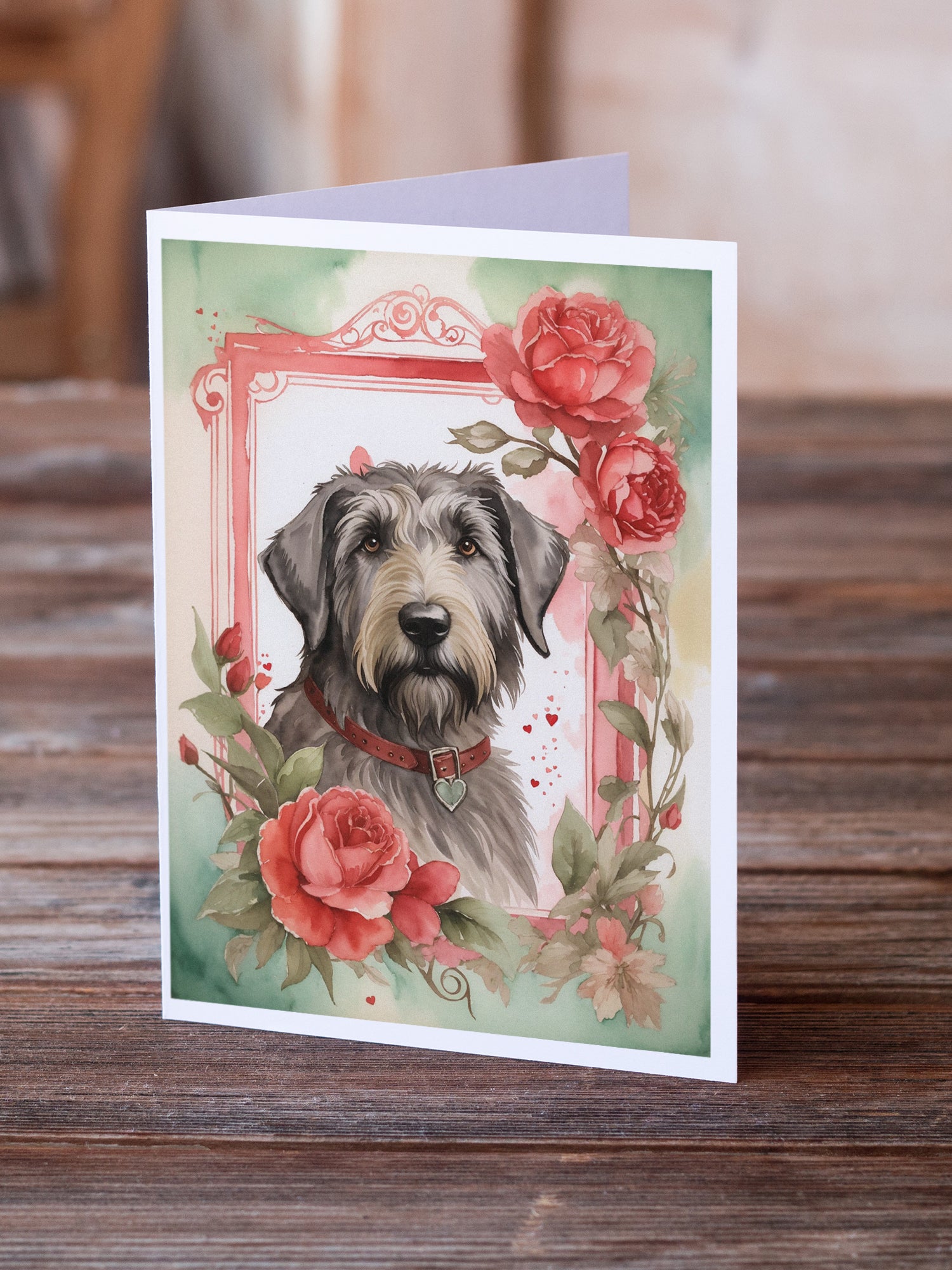 Buy this Irish Wolfhound Valentine Roses Greeting Cards Pack of 8