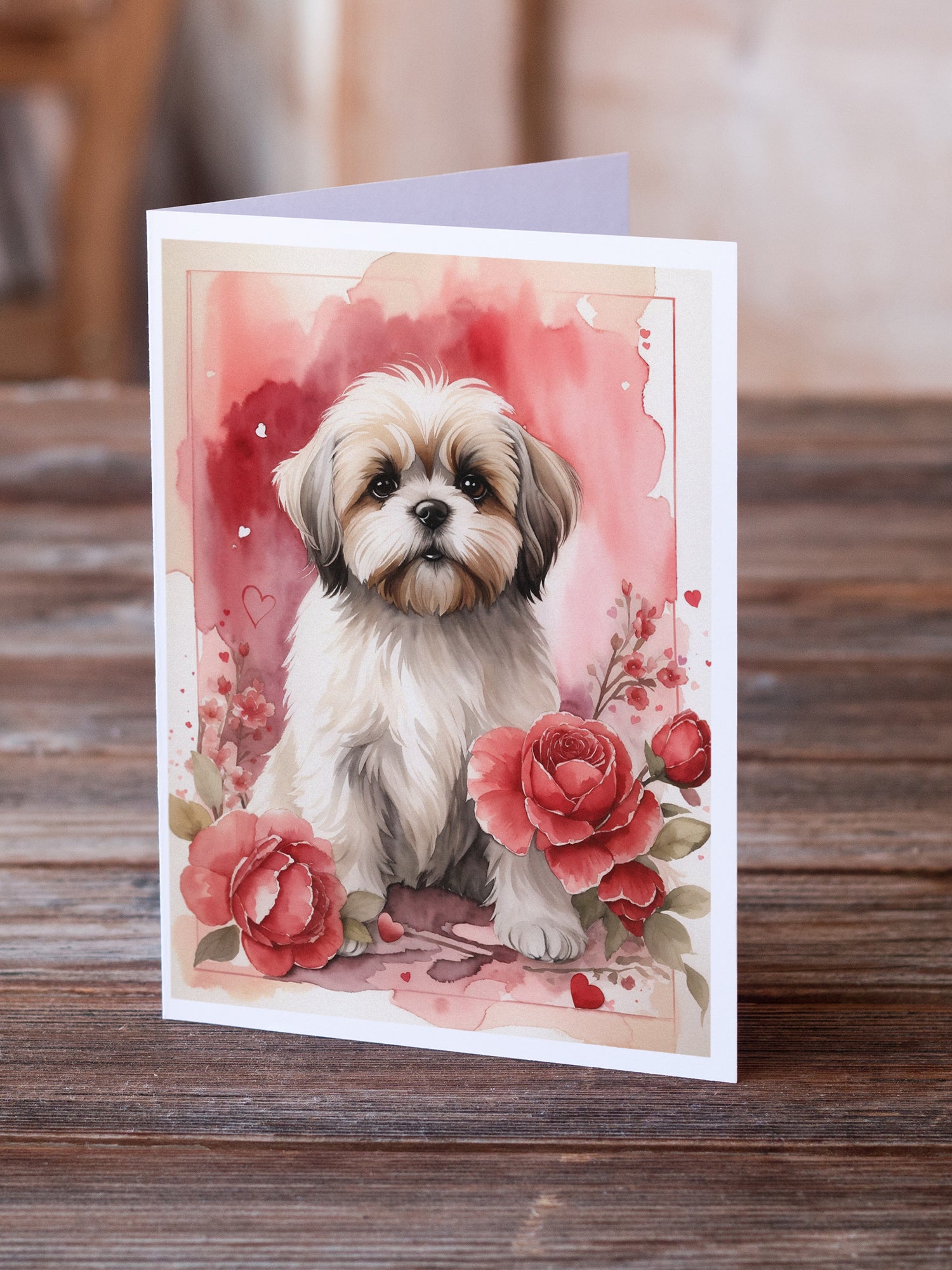 Buy this Lhasa Apso Valentine Roses Greeting Cards Pack of 8