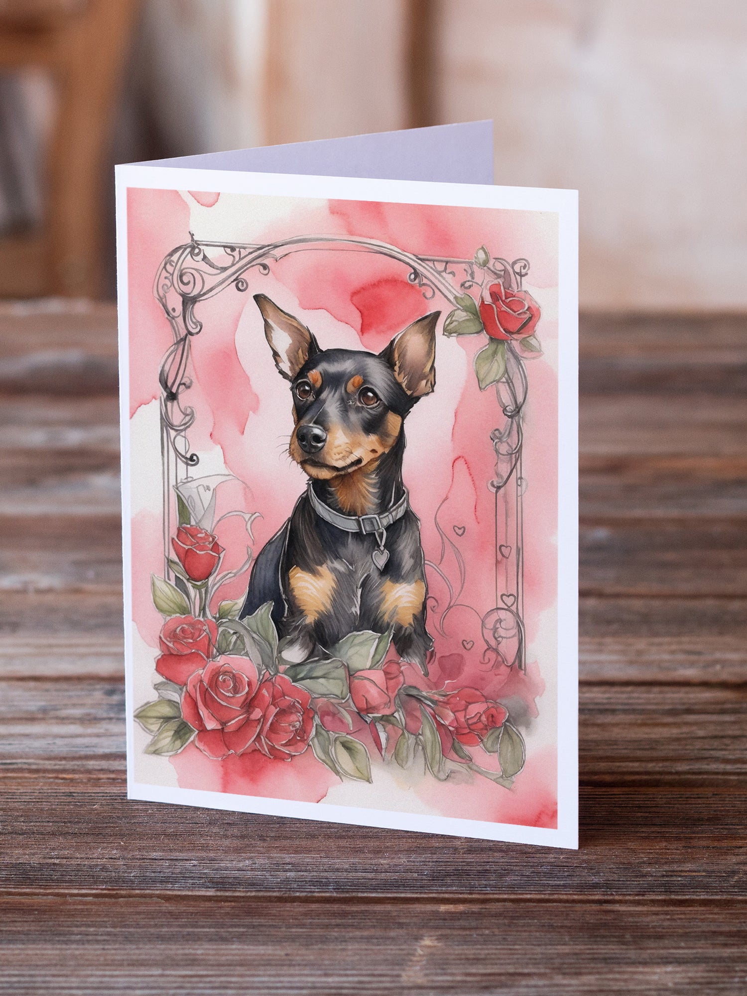 Buy this Manchester Terrier Valentine Roses Greeting Cards Pack of 8