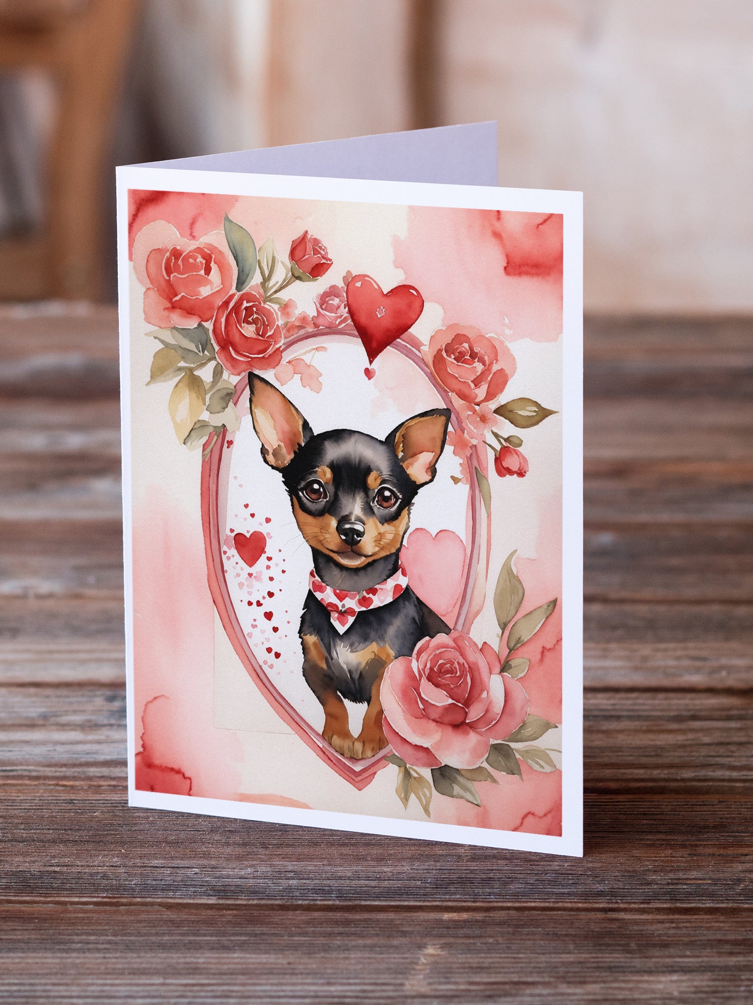 Buy this Miniature Pinscher Valentine Roses Greeting Cards Pack of 8
