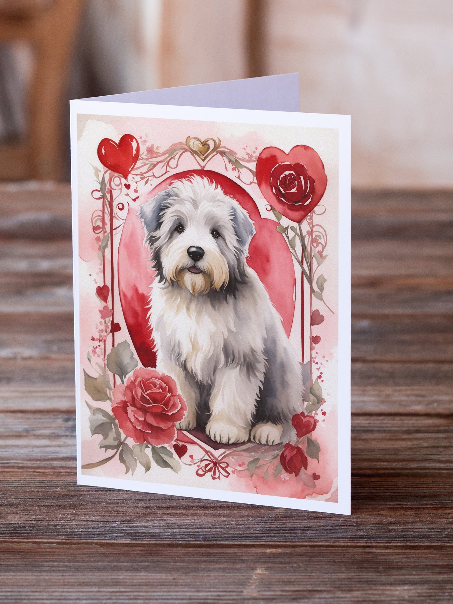 Buy this Old English Sheepdog Valentine Roses Greeting Cards Pack of 8