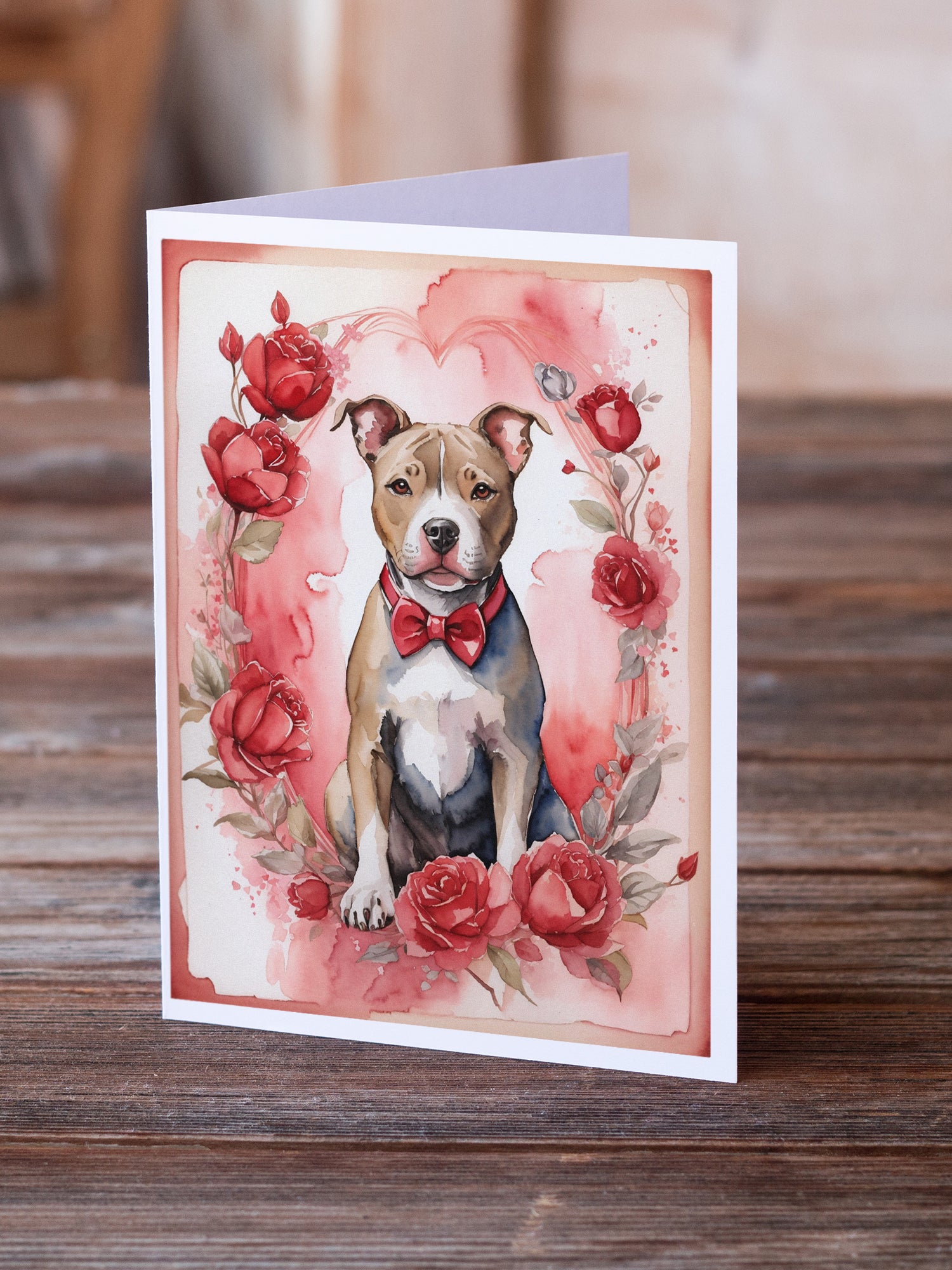 Buy this Pit Bull Terrier Valentine Roses Greeting Cards Pack of 8