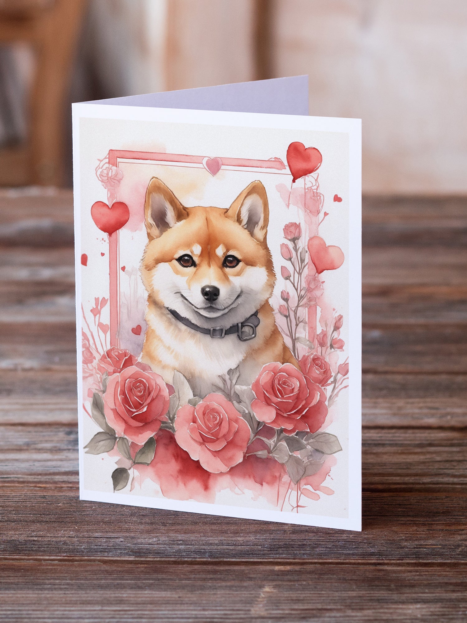 Buy this Shiba Inu Valentine Roses Greeting Cards Pack of 8