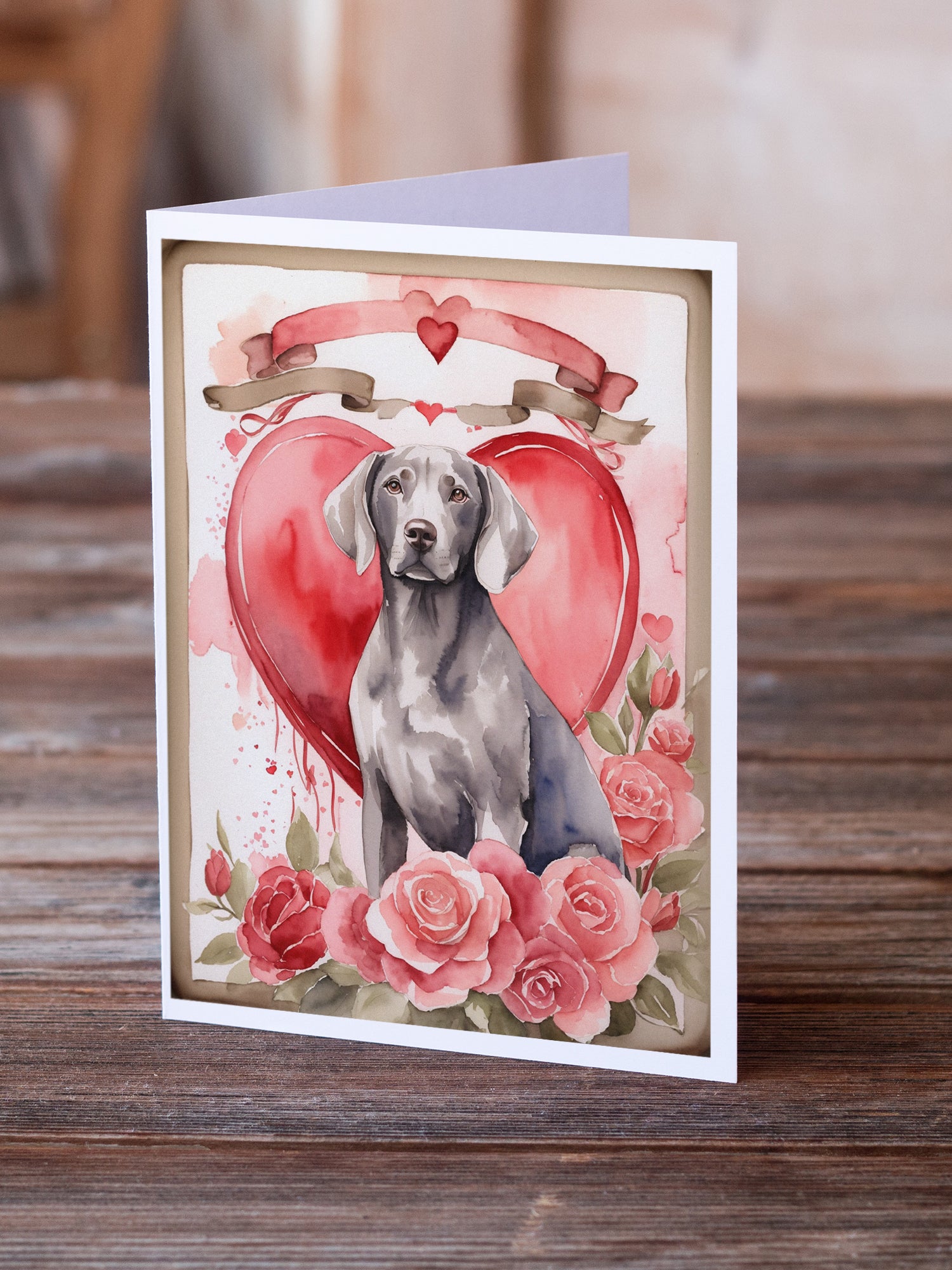 Buy this Weimaraner Valentine Roses Greeting Cards Pack of 8