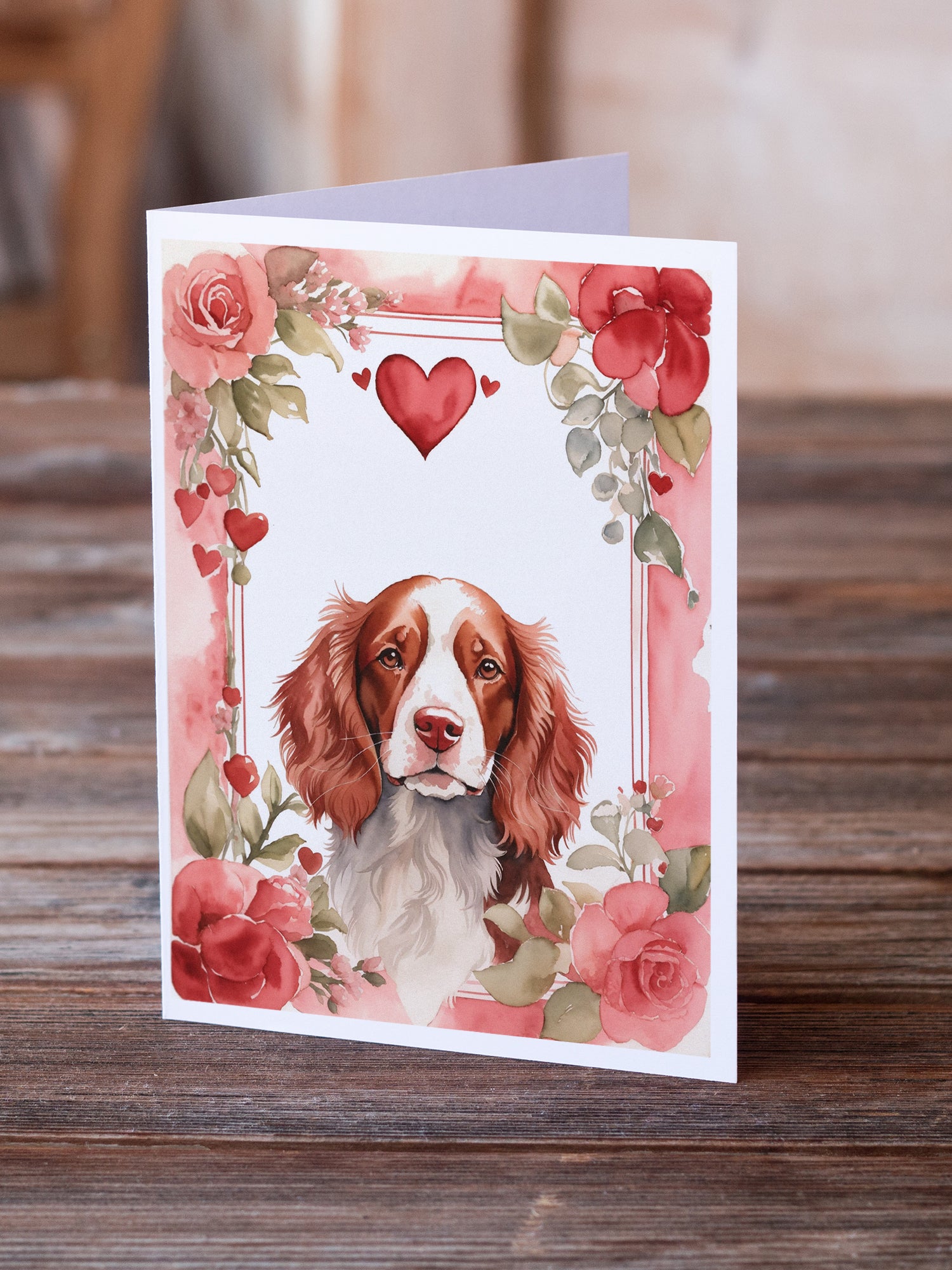 Buy this Welsh Springer Spaniel Valentine Roses Greeting Cards Pack of 8
