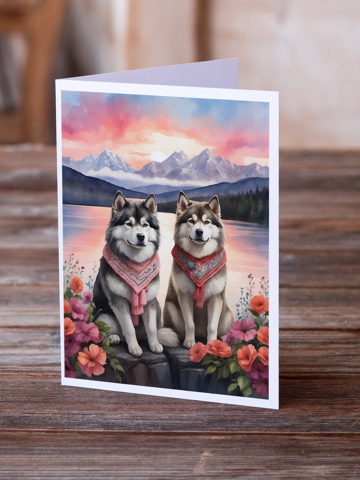 Buy this Alaskan Malamute Two Hearts Greeting Cards Pack of 8