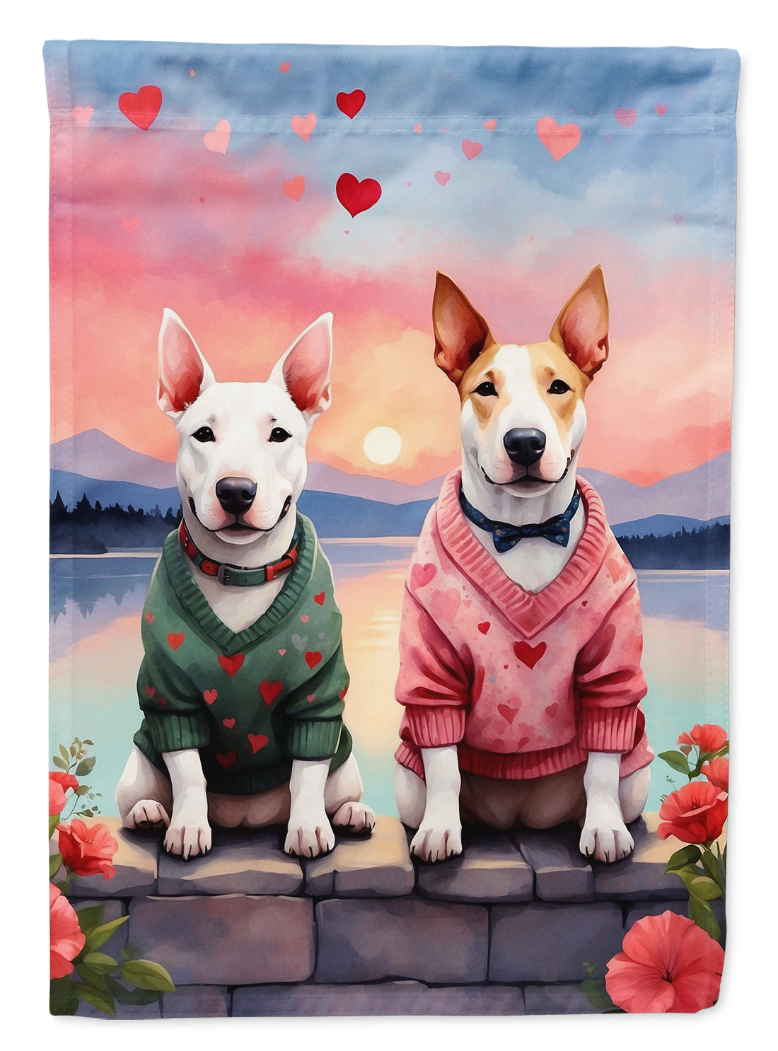 Buy this Bull Terrier Two Hearts House Flag