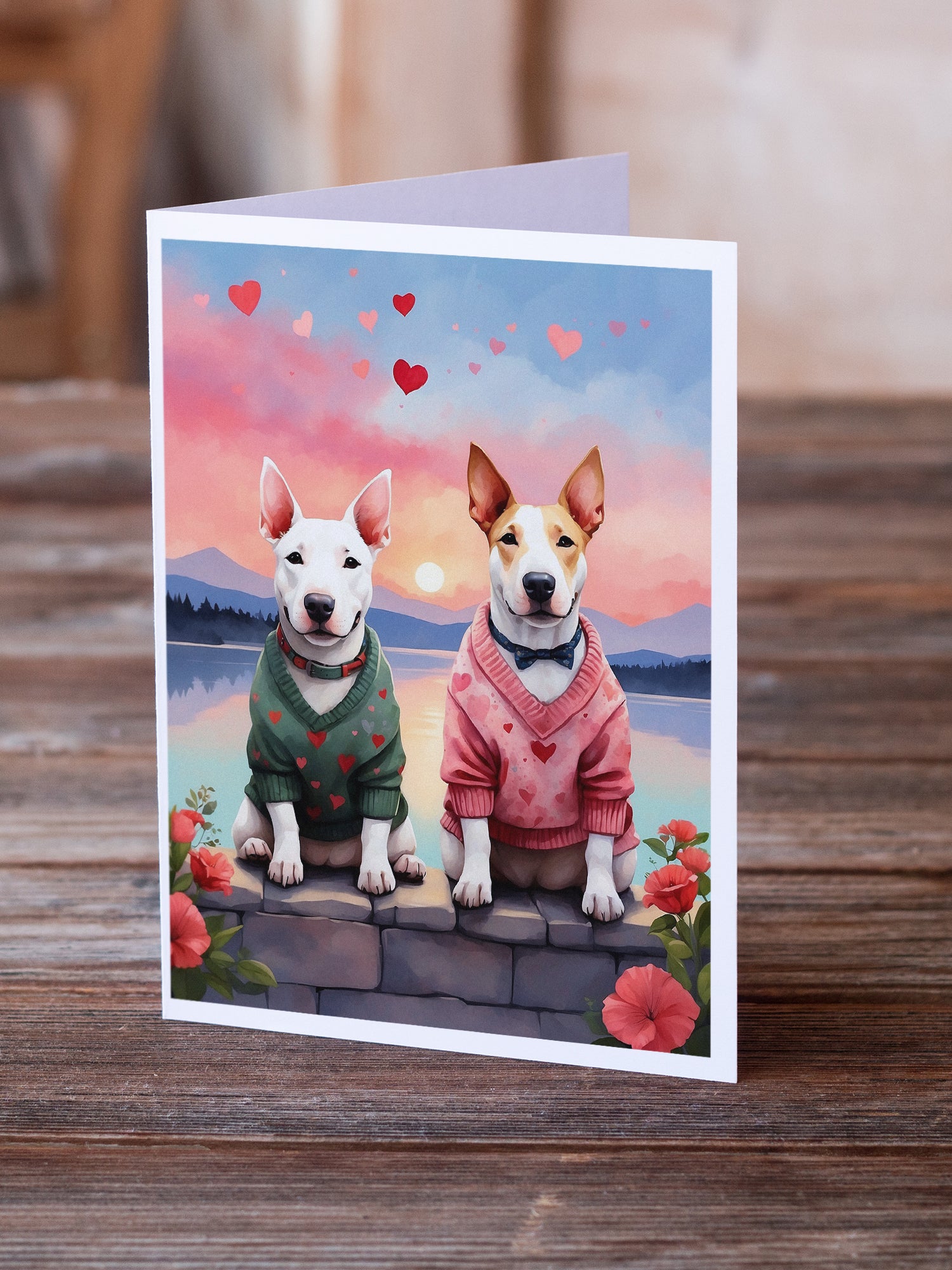 Buy this Bull Terrier Two Hearts Greeting Cards Pack of 8