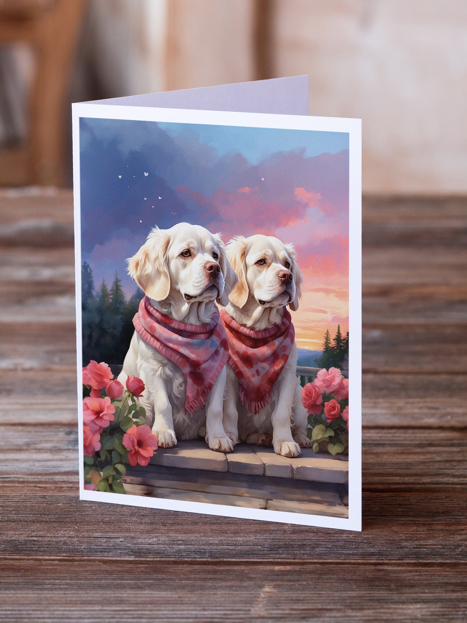 Buy this Clumber Spaniel Two Hearts Greeting Cards Pack of 8