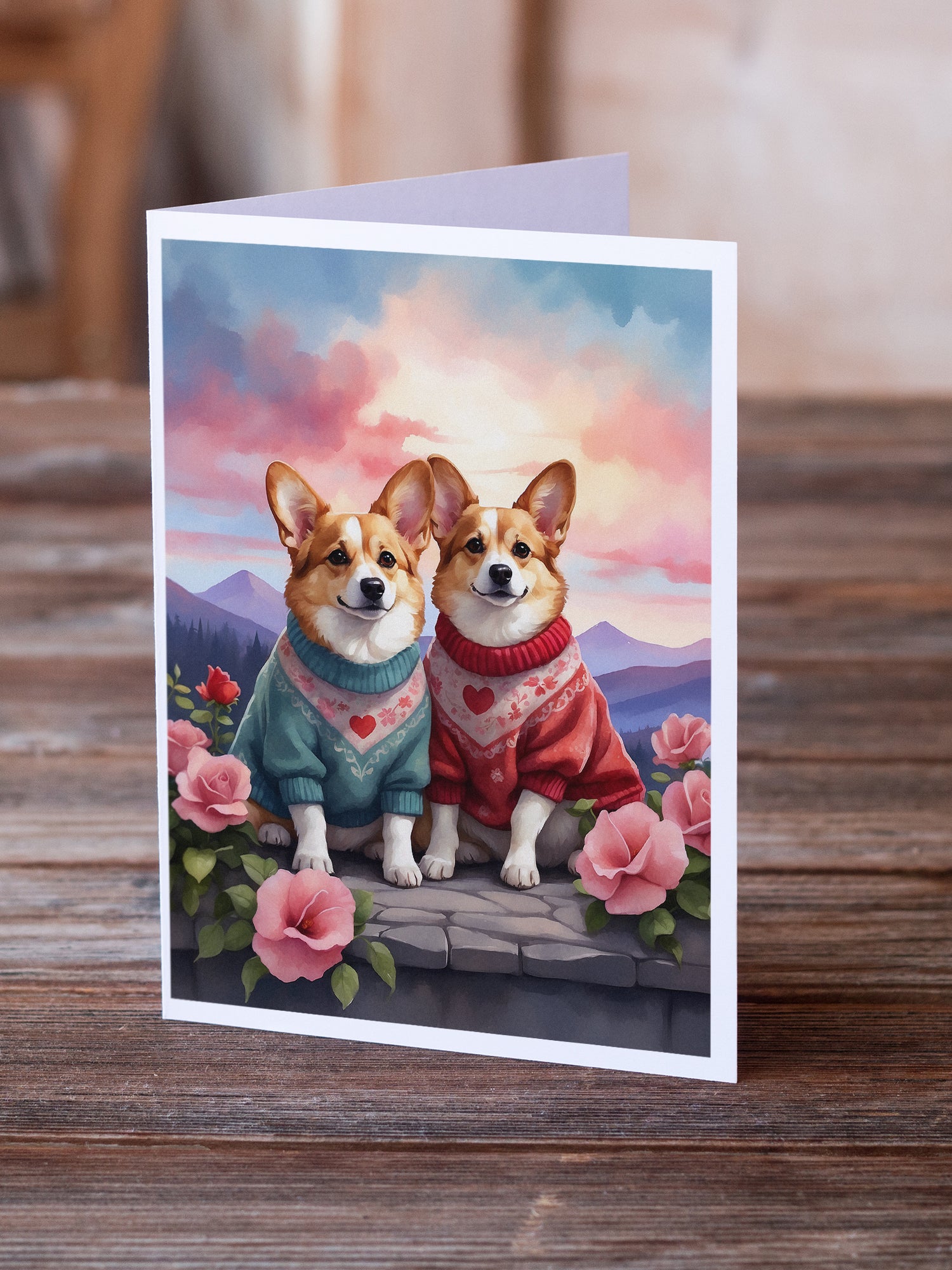 Buy this Corgi Two Hearts Greeting Cards Pack of 8