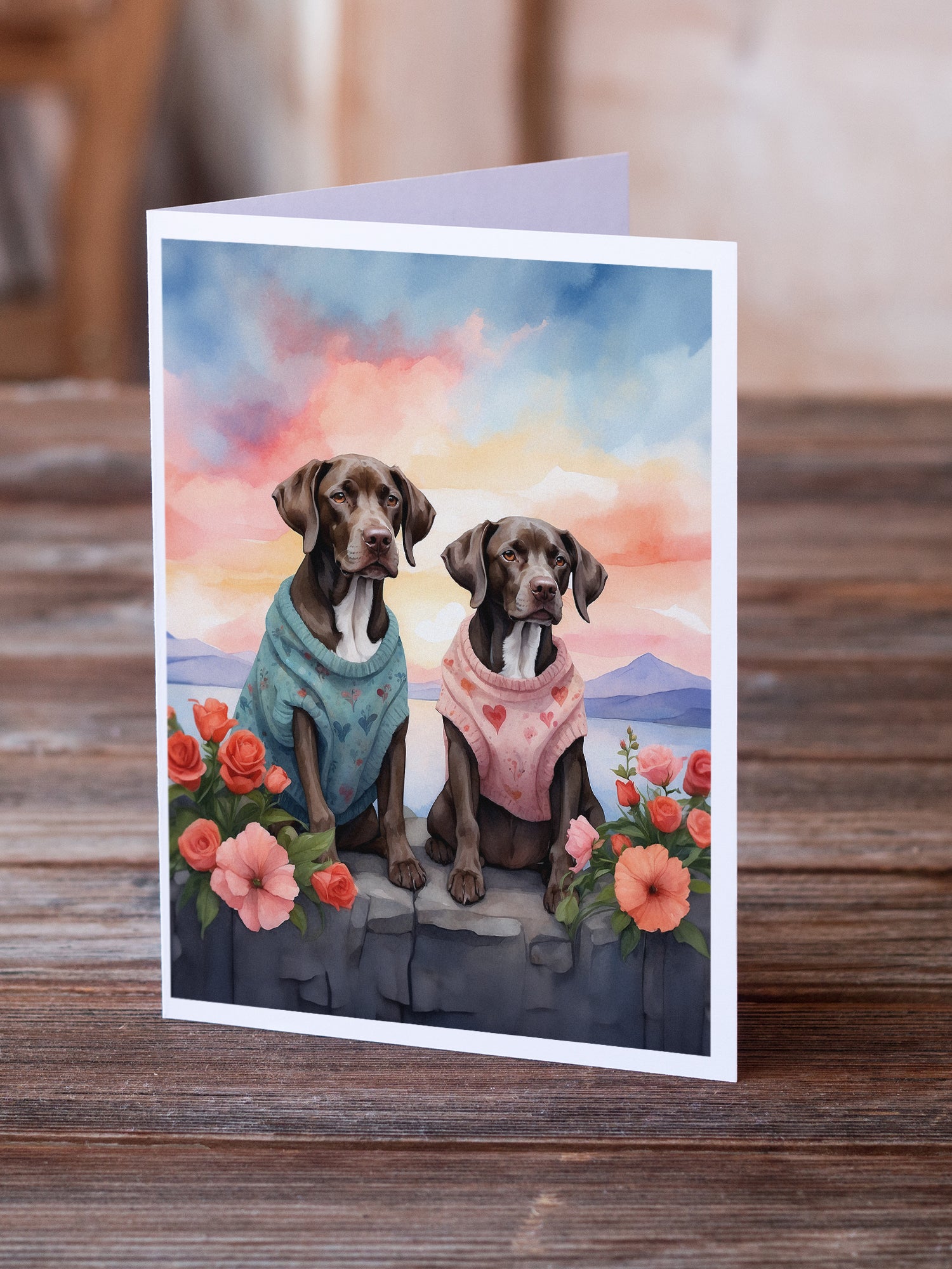 Buy this German Shorthaired Pointer Two Hearts Greeting Cards Pack of 8