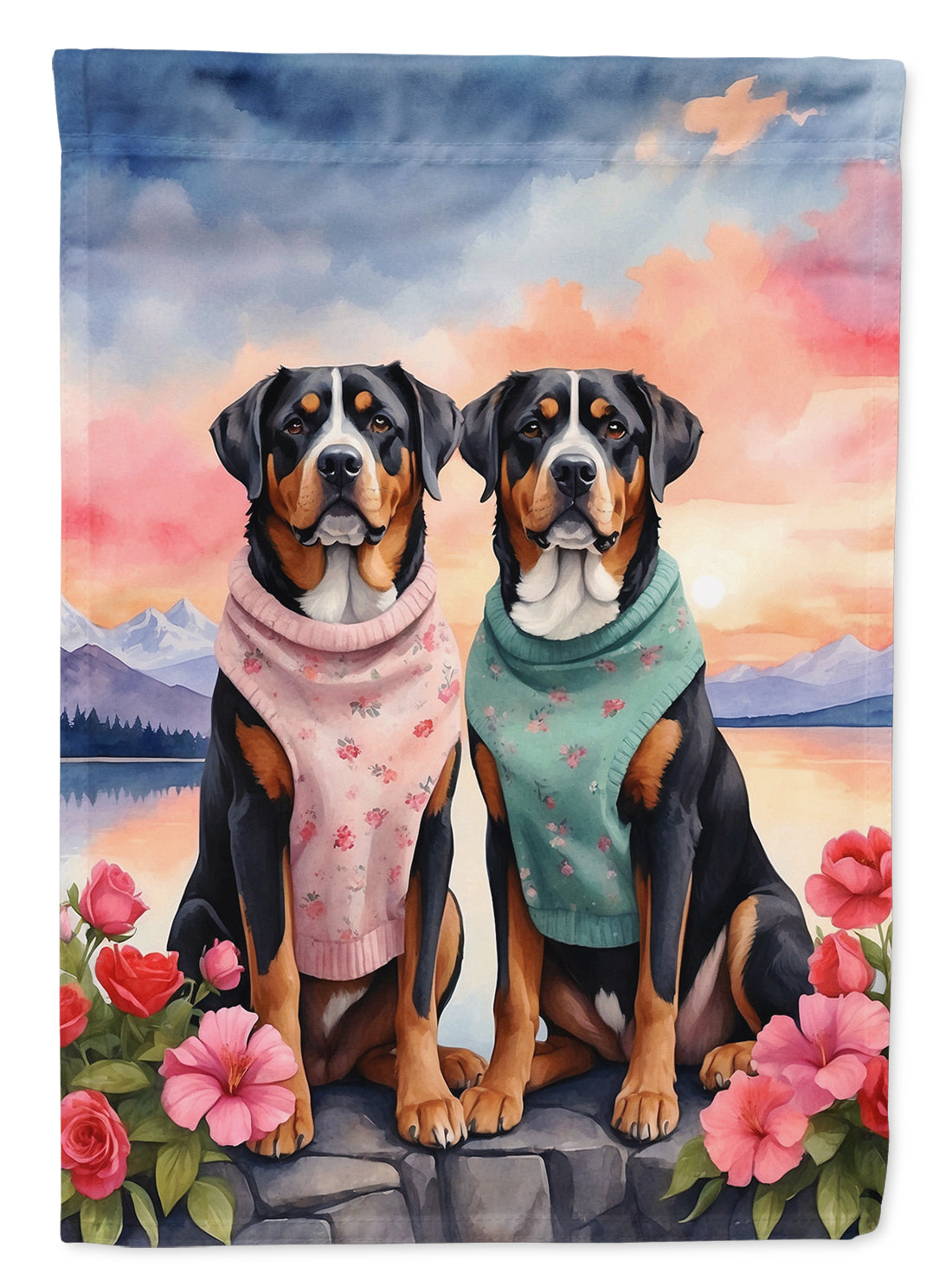 Buy this Greater Swiss Mountain Dog Two Hearts House Flag