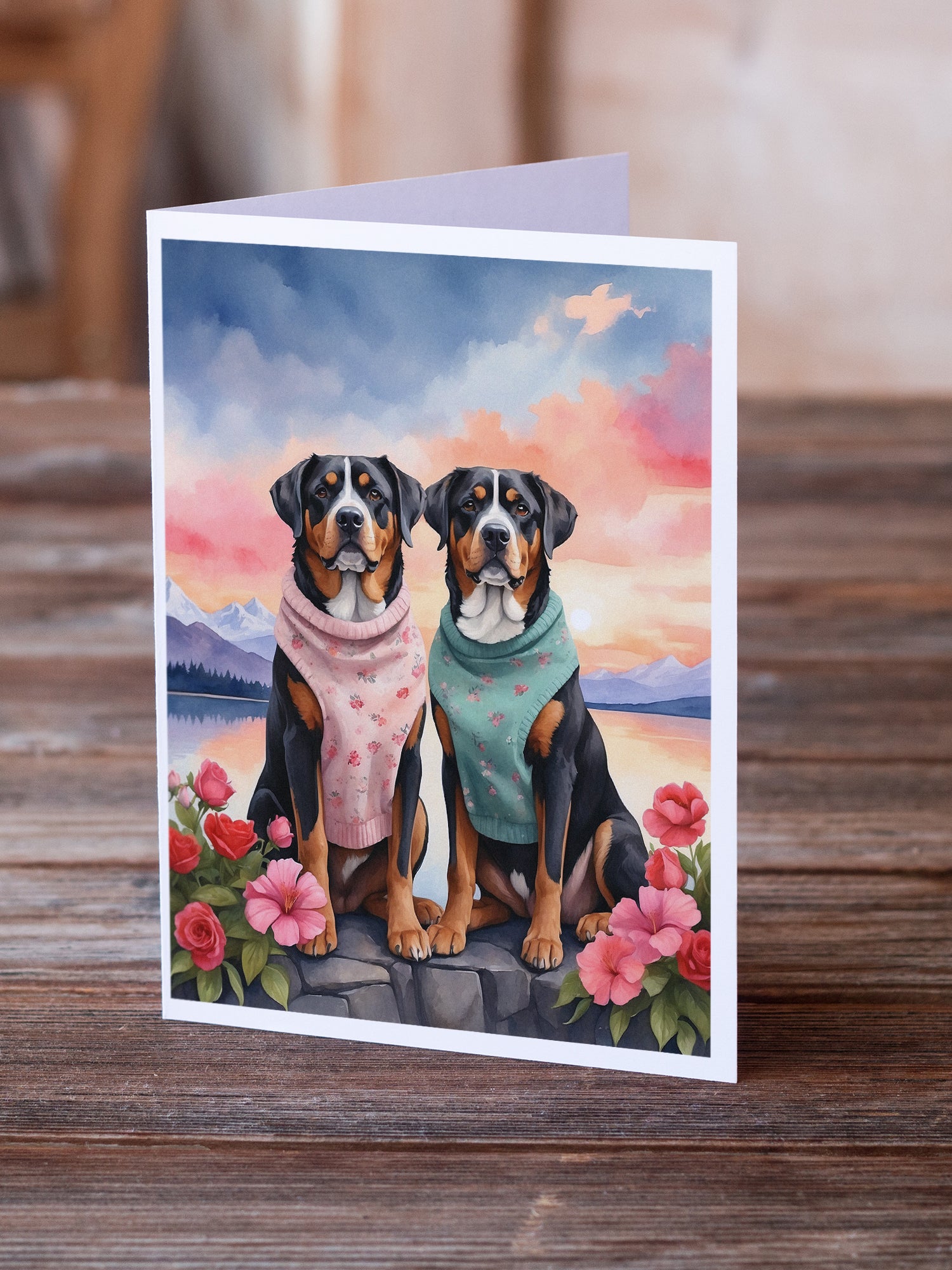 Greater Swiss Mountain Dog Two Hearts Greeting Cards Pack of 8