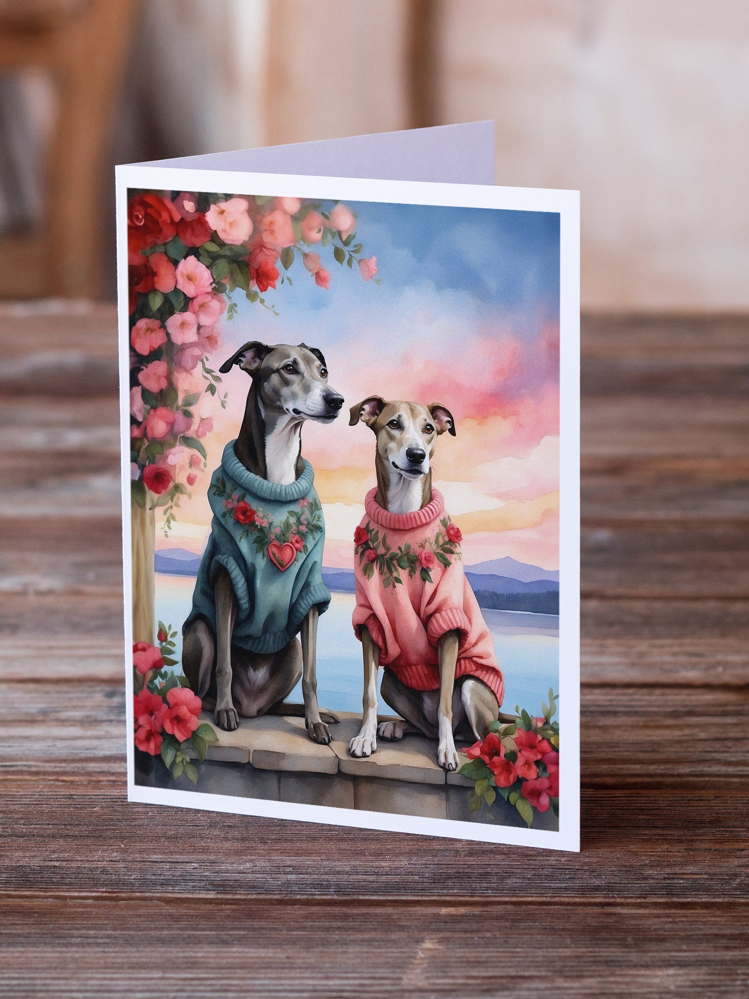 Buy this Greyhound Two Hearts Greeting Cards Pack of 8