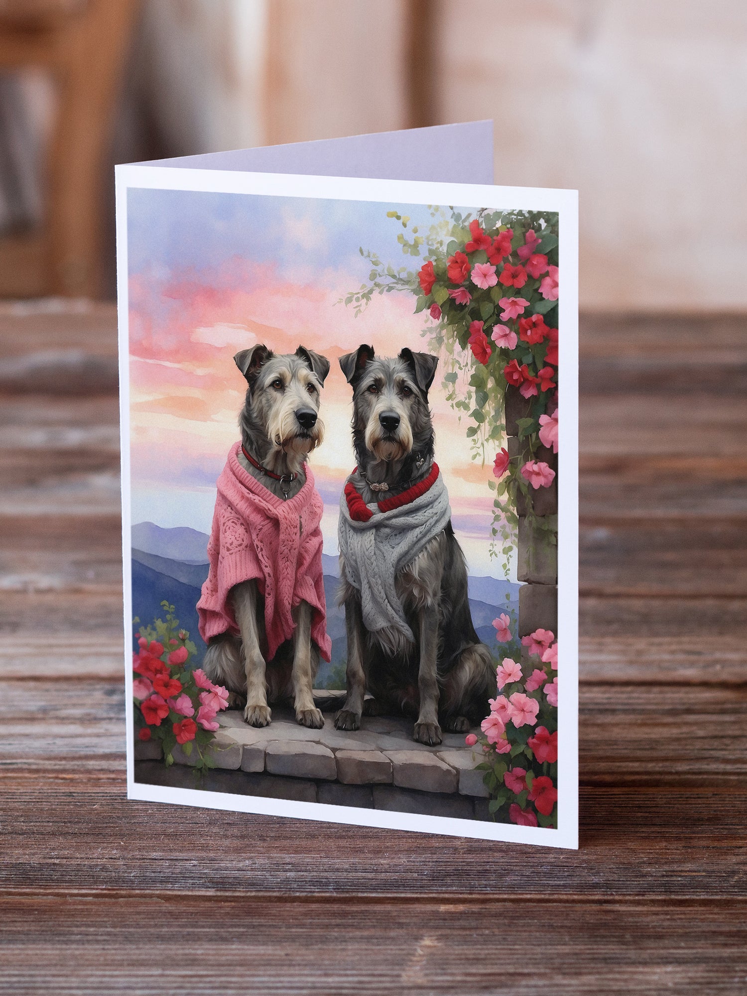 Buy this Irish Wolfhound Two Hearts Greeting Cards Pack of 8