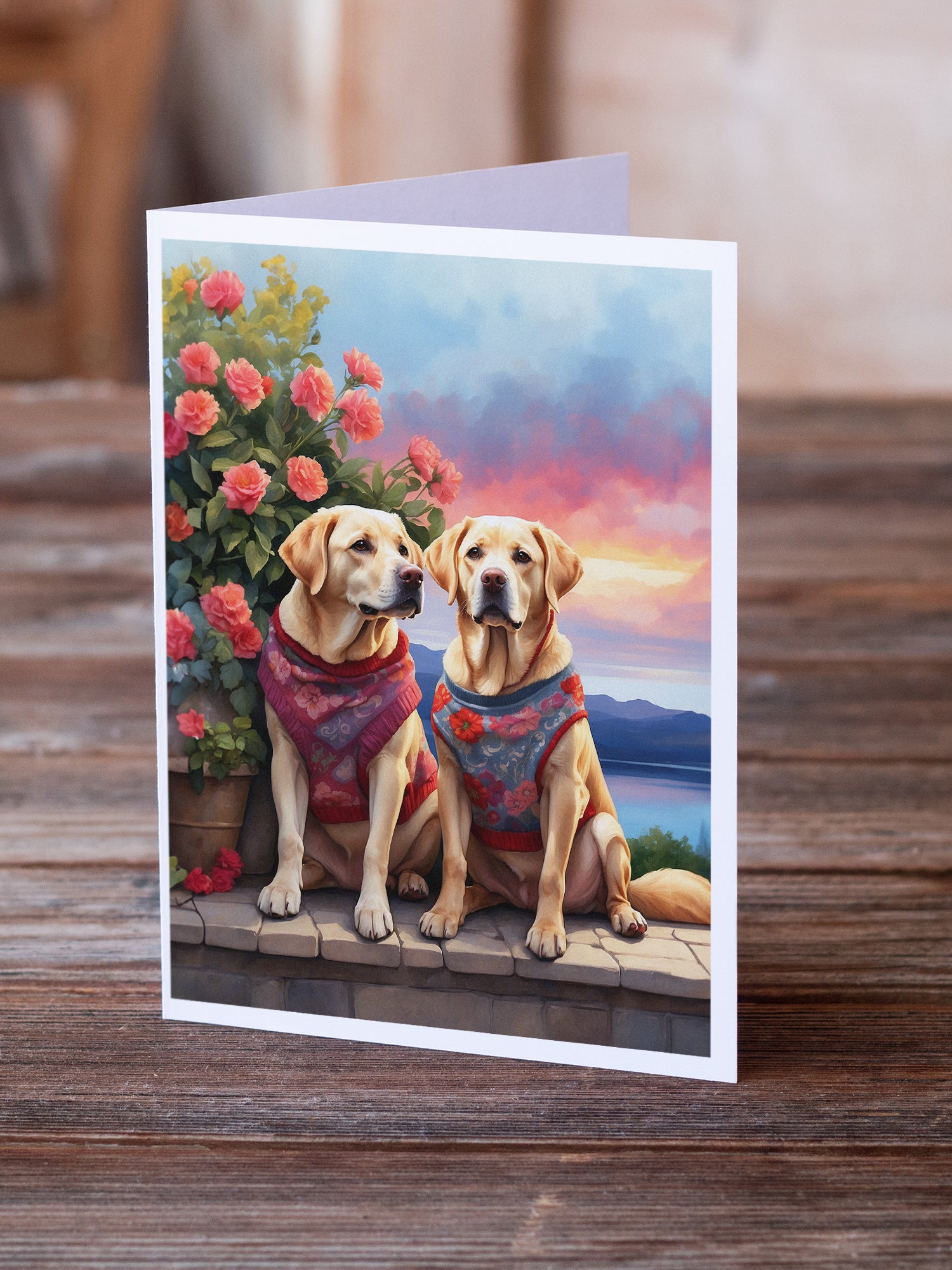 Yellow Labrador Retriever Two Hearts Greeting Cards Pack of 8